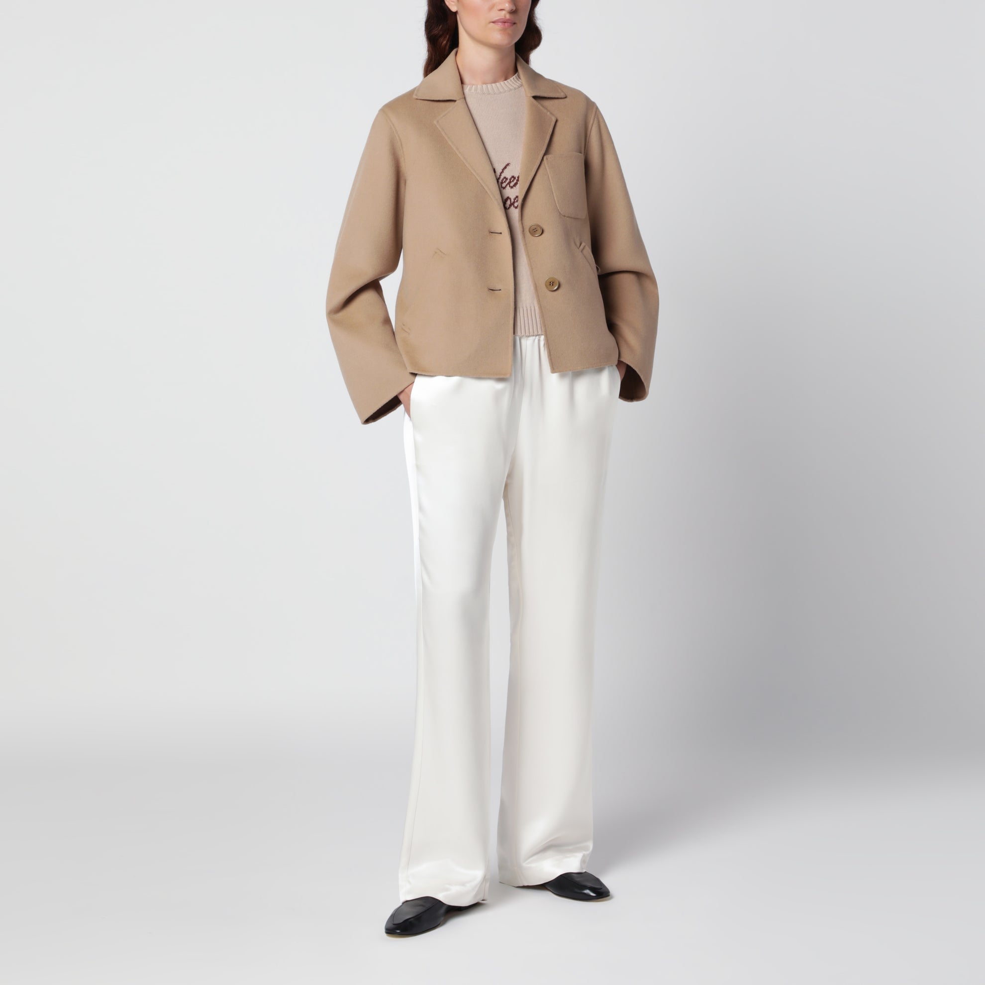Veste courte en laine camel