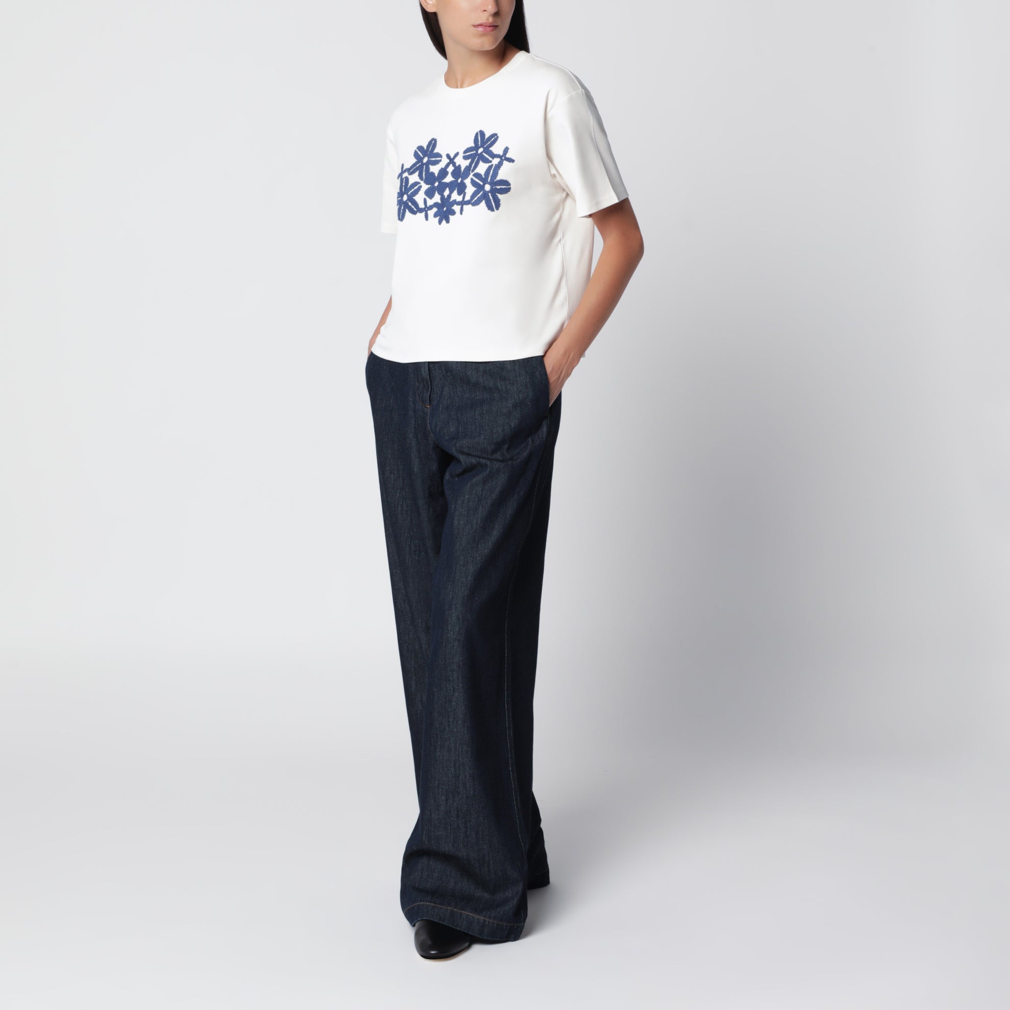 T-shirt en jersey de coton écru avec broderie