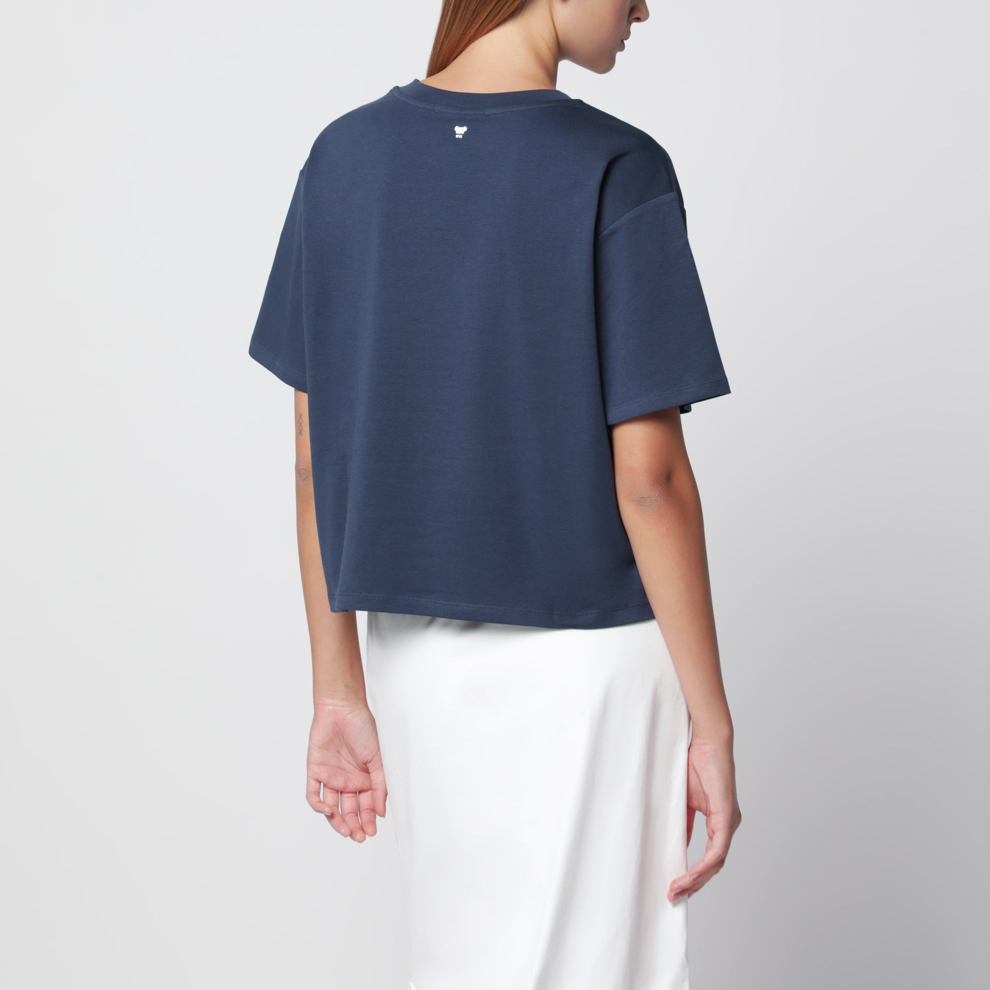 T-shirt en jersey de coton bleu avec broderies