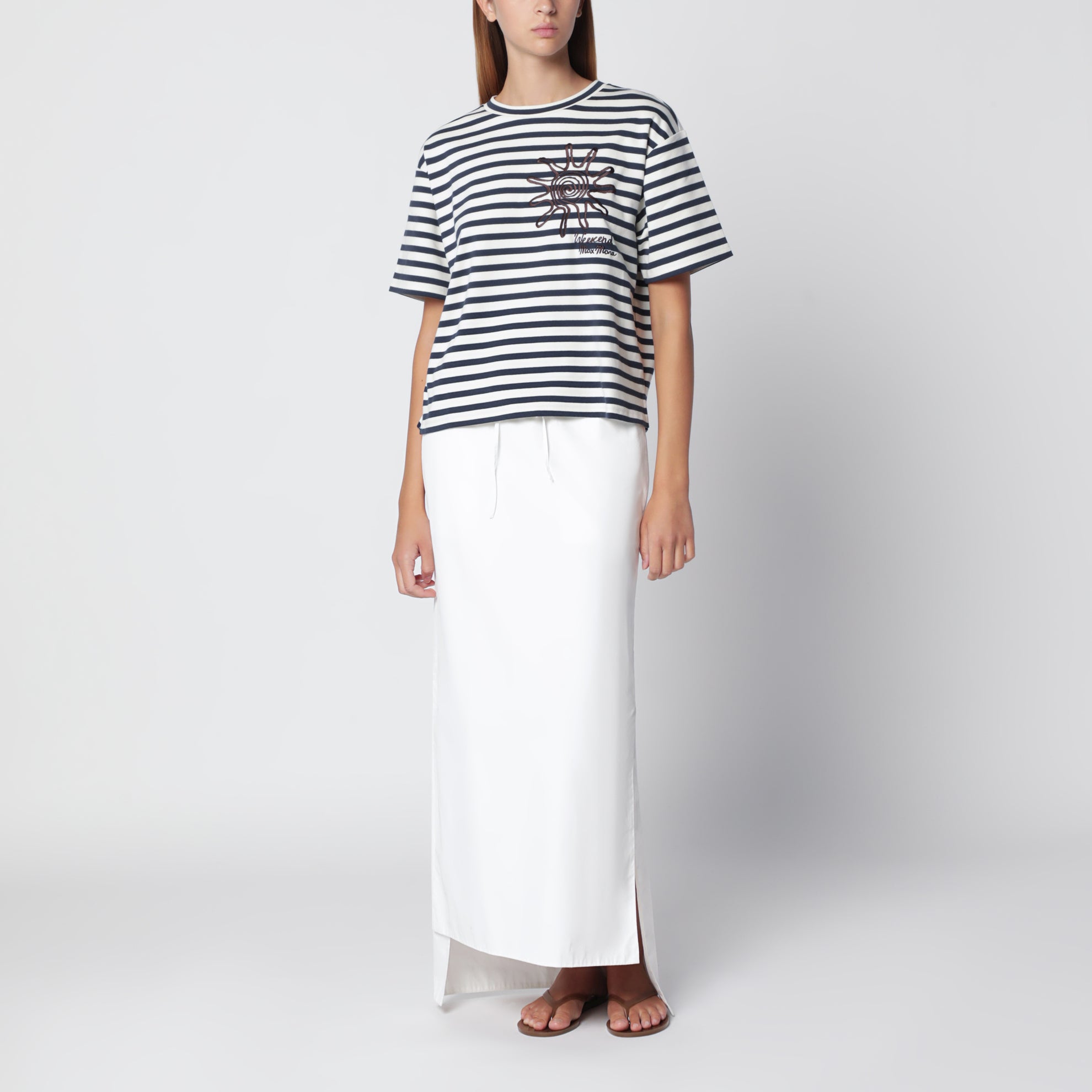 T-shirt in jersey di cotone a righe bianca/blu
