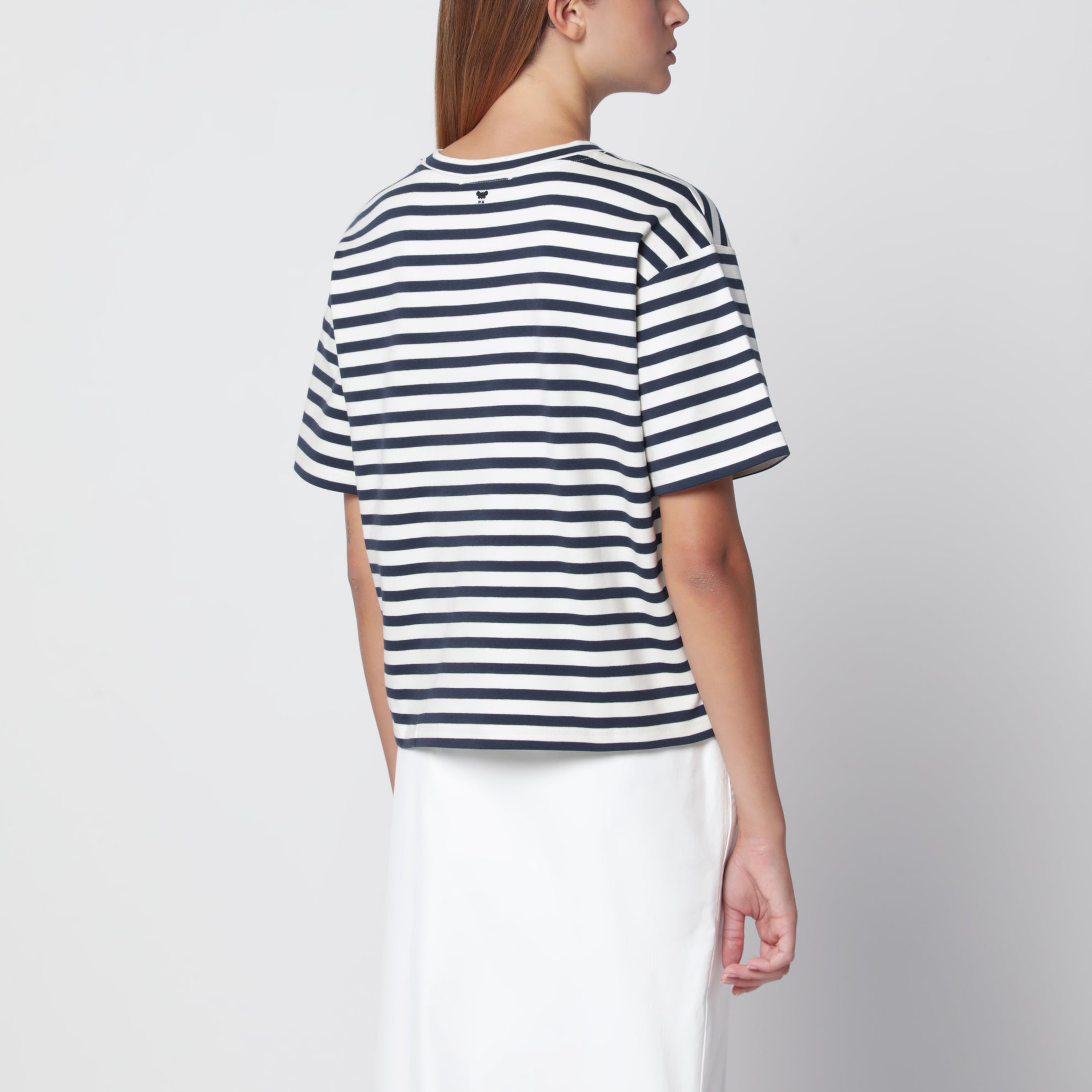T-shirt in jersey di cotone a righe bianca/blu