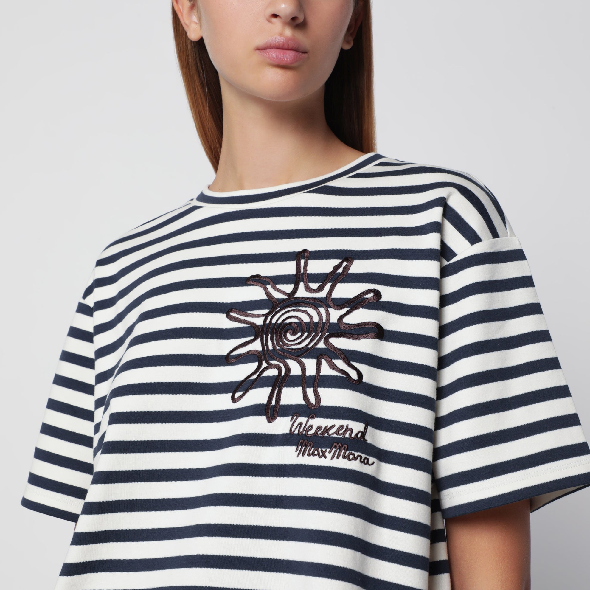 T-shirt in jersey di cotone a righe bianca/blu