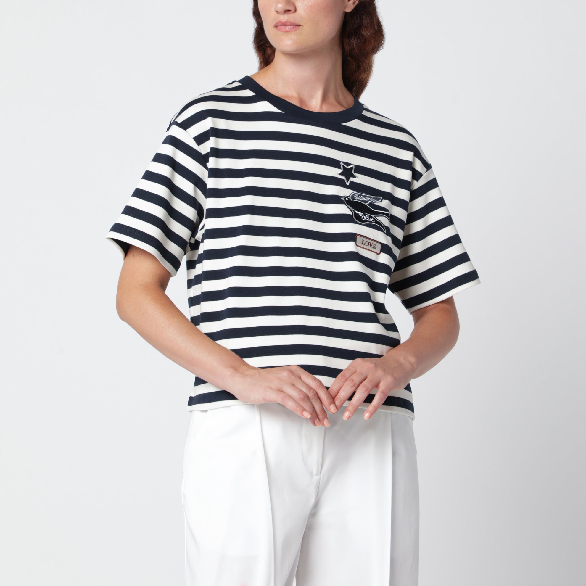 T-shirt rayé blanc/bleu marine en coton