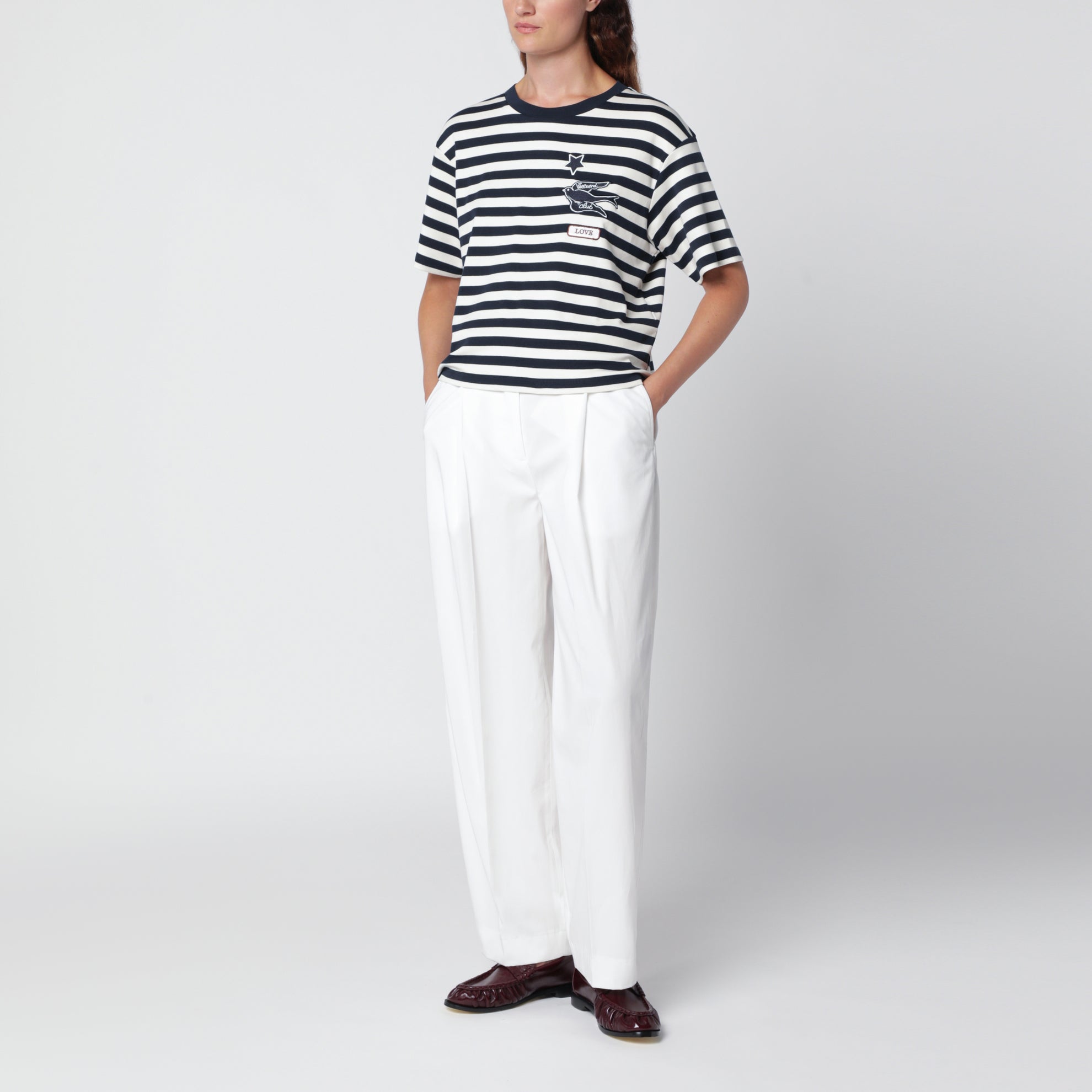 T-shirt rayé blanc/bleu marine en coton