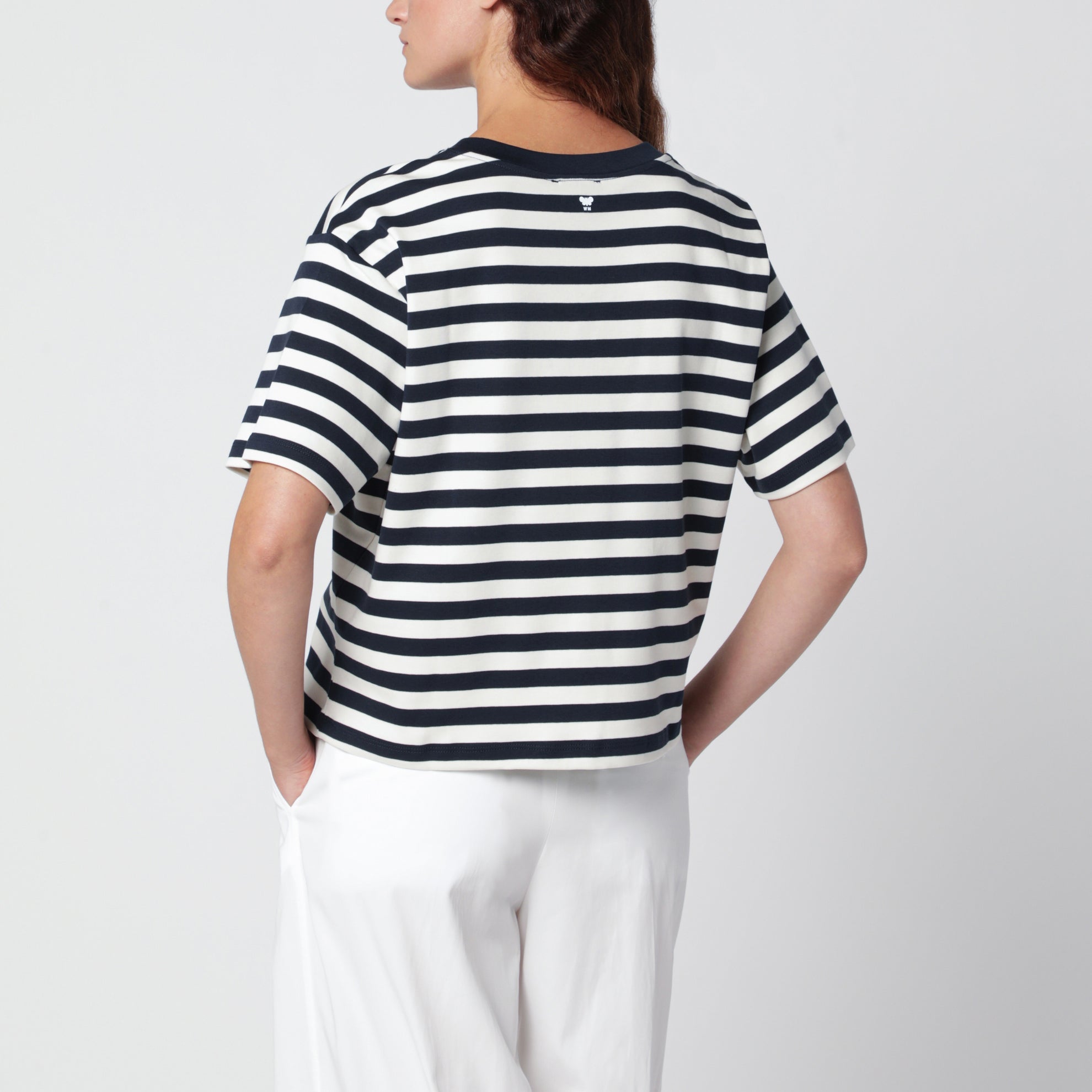T-shirt rayé blanc/bleu marine en coton