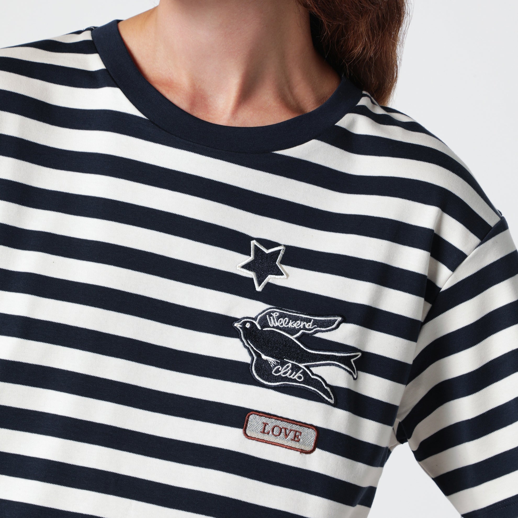 T-shirt rayé blanc/bleu marine en coton