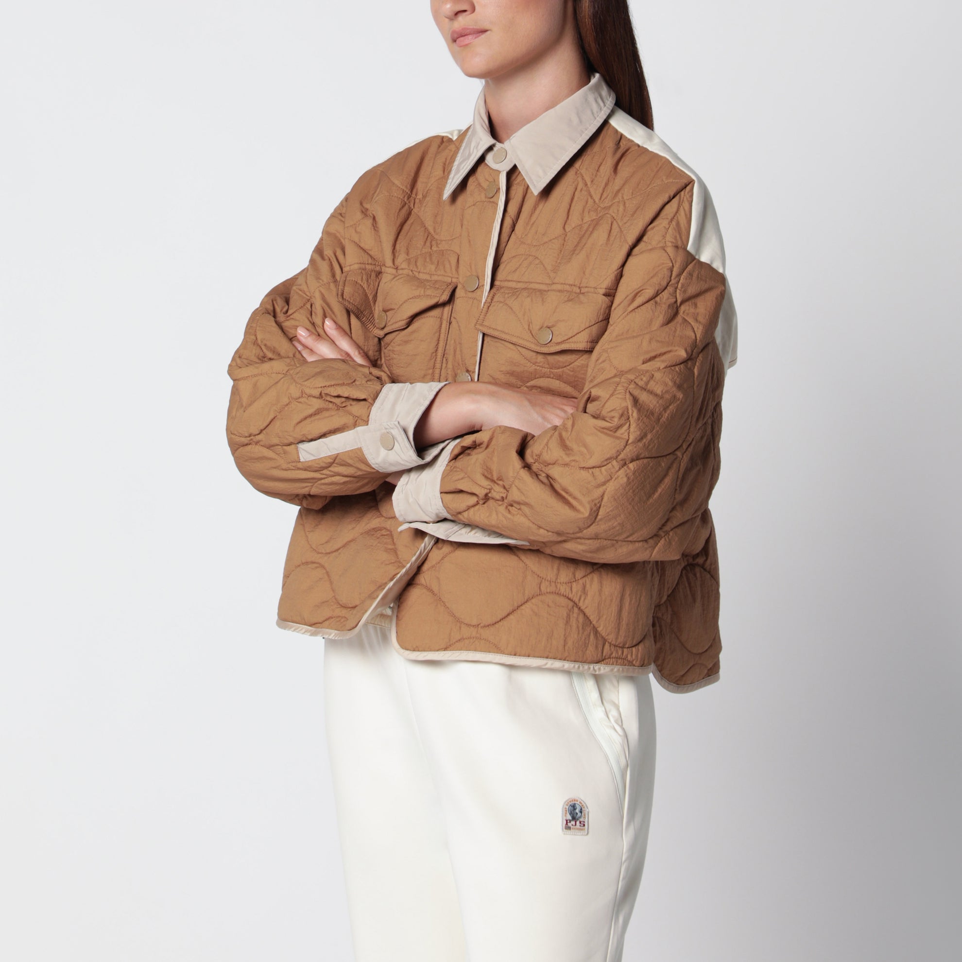 Almond reversible cropped jacket