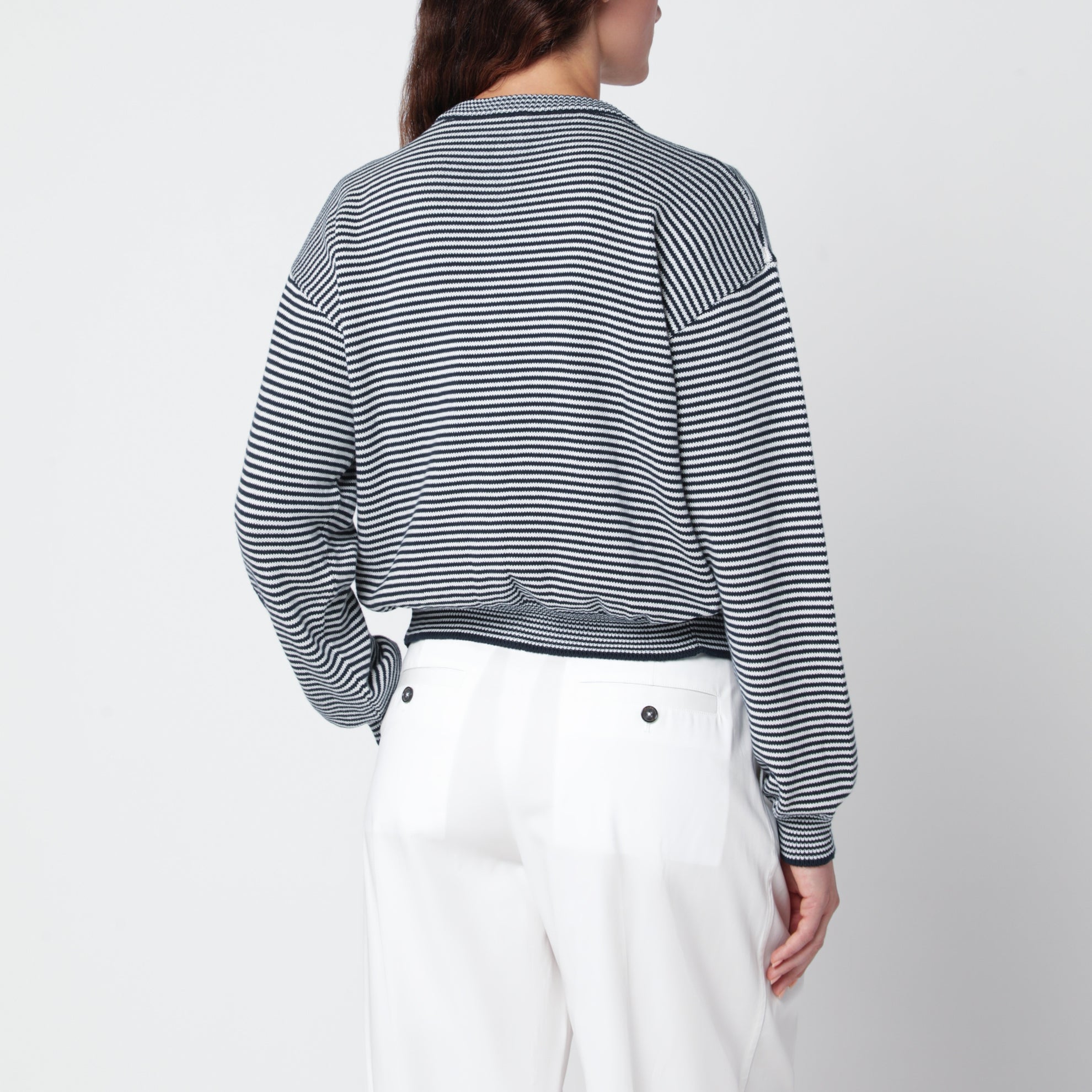 Blaue Baumwollstrickjacke mit Intarsien