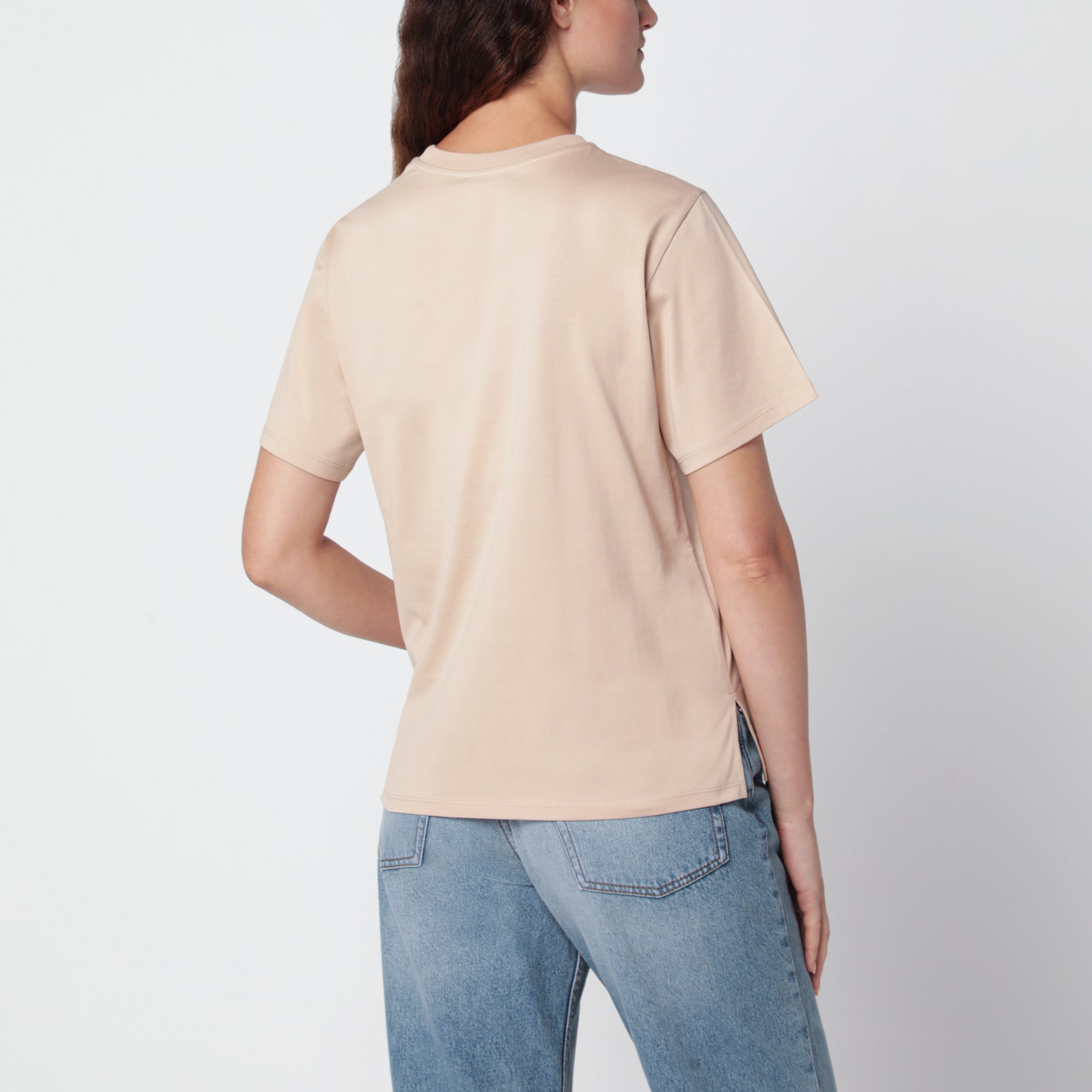 Powder pink T-shirt in cotton with logo embroidery