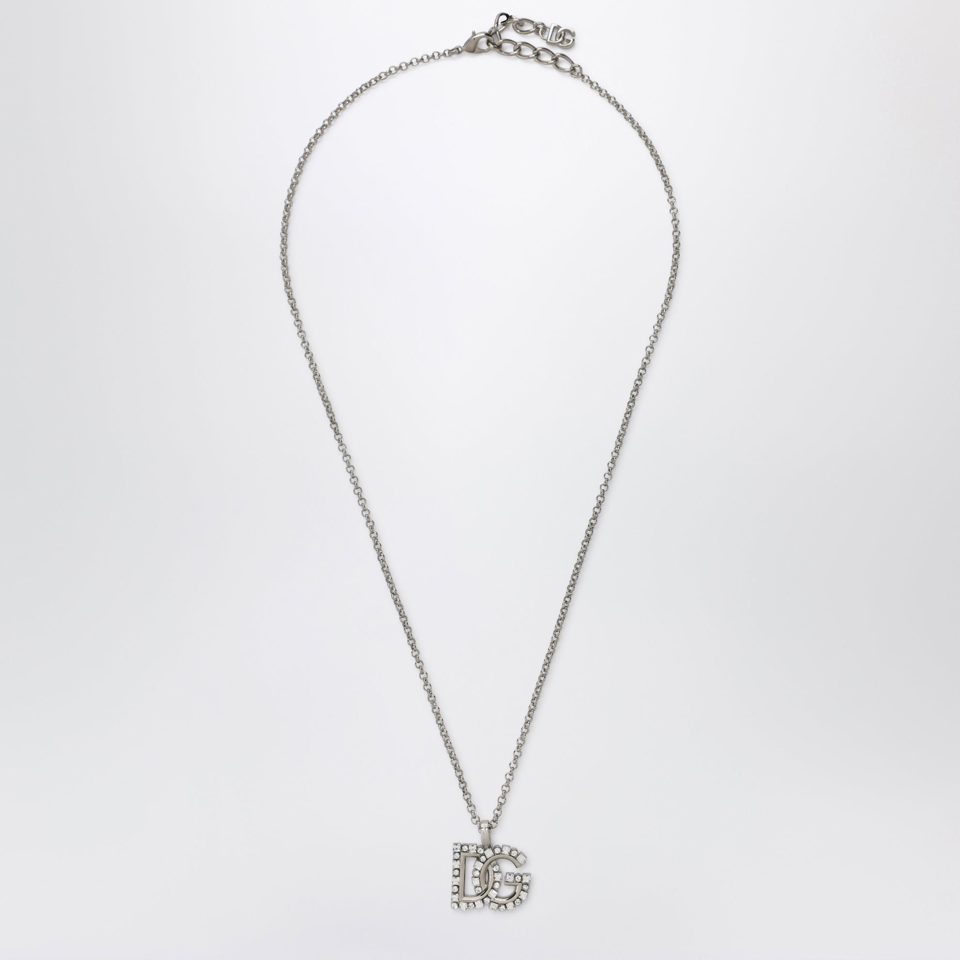 Collana a catena sottile con logo DG in strass argento