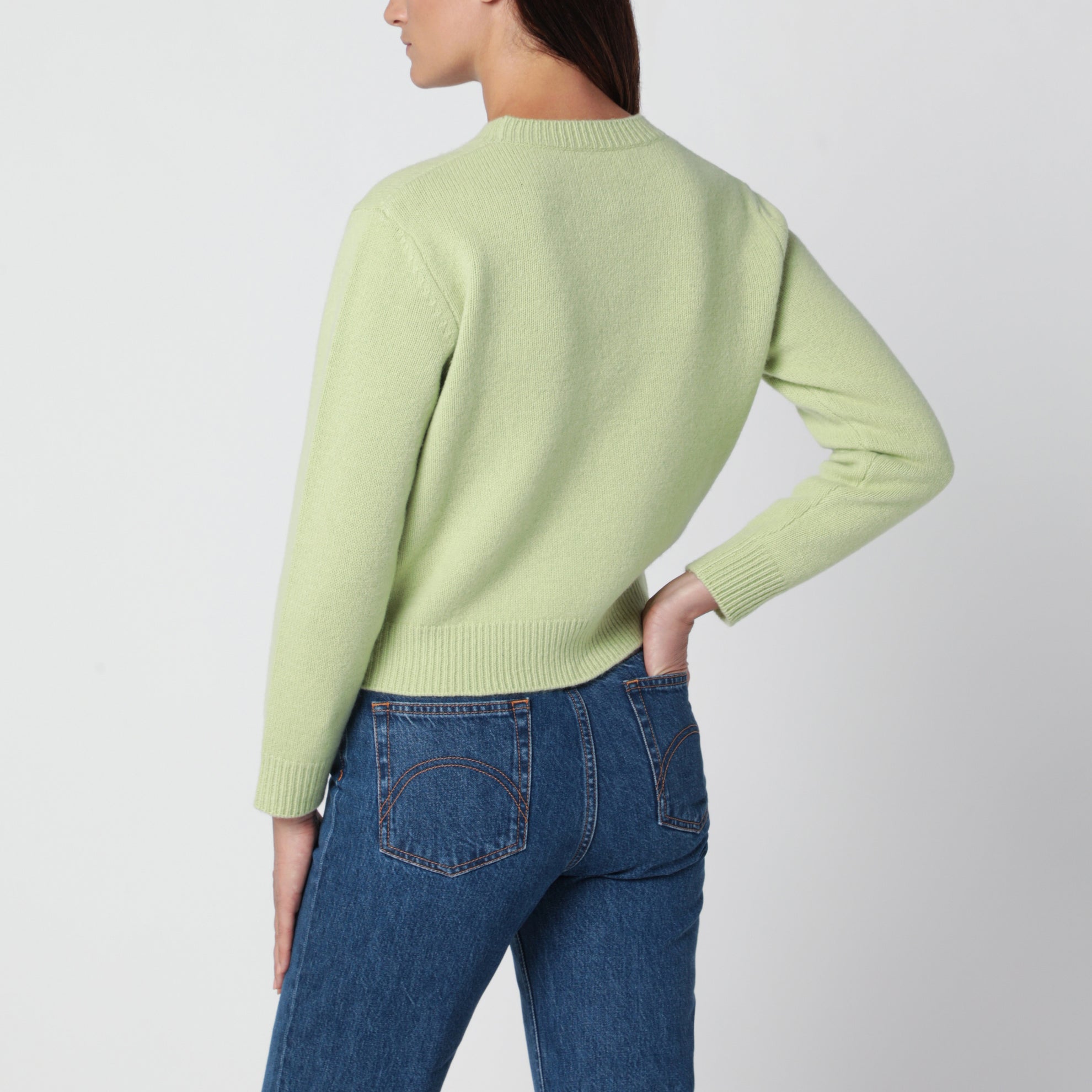Pull col rond vert lime en laine