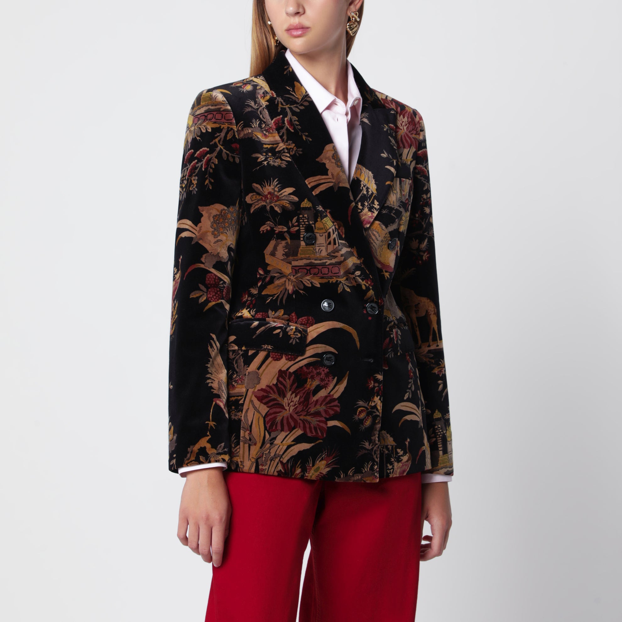 Doppelreihige Samtjacke mit Print
