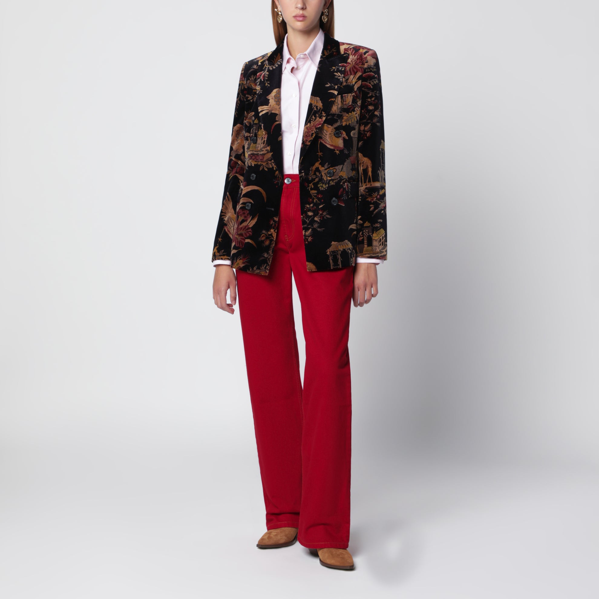 Doppelreihige Samtjacke mit Print