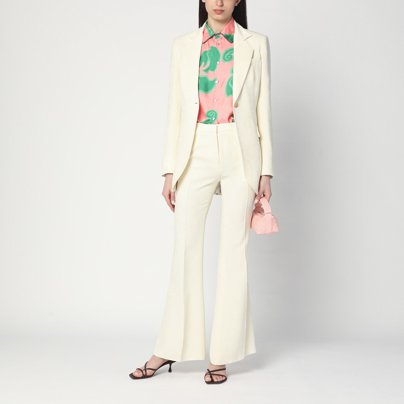 Flared trousers in ivory viscose