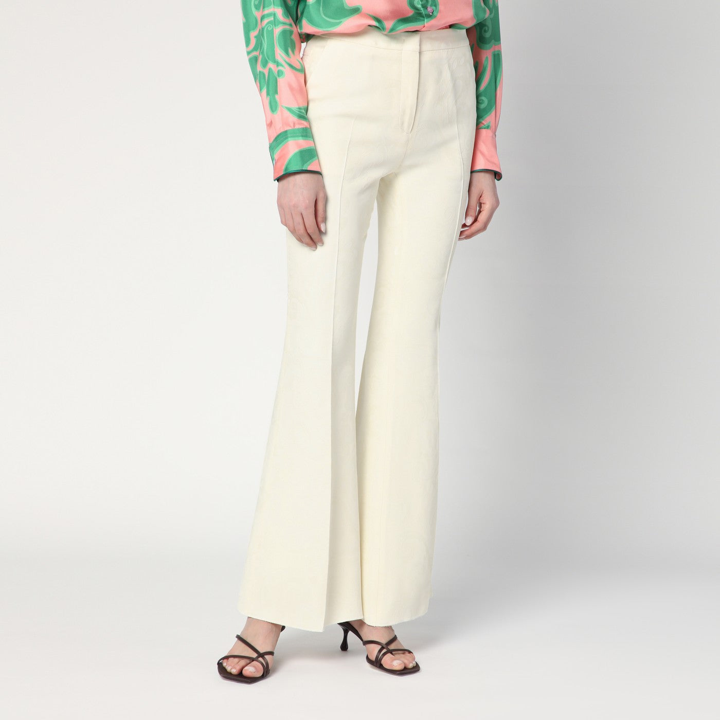 Flared trousers in ivory viscose