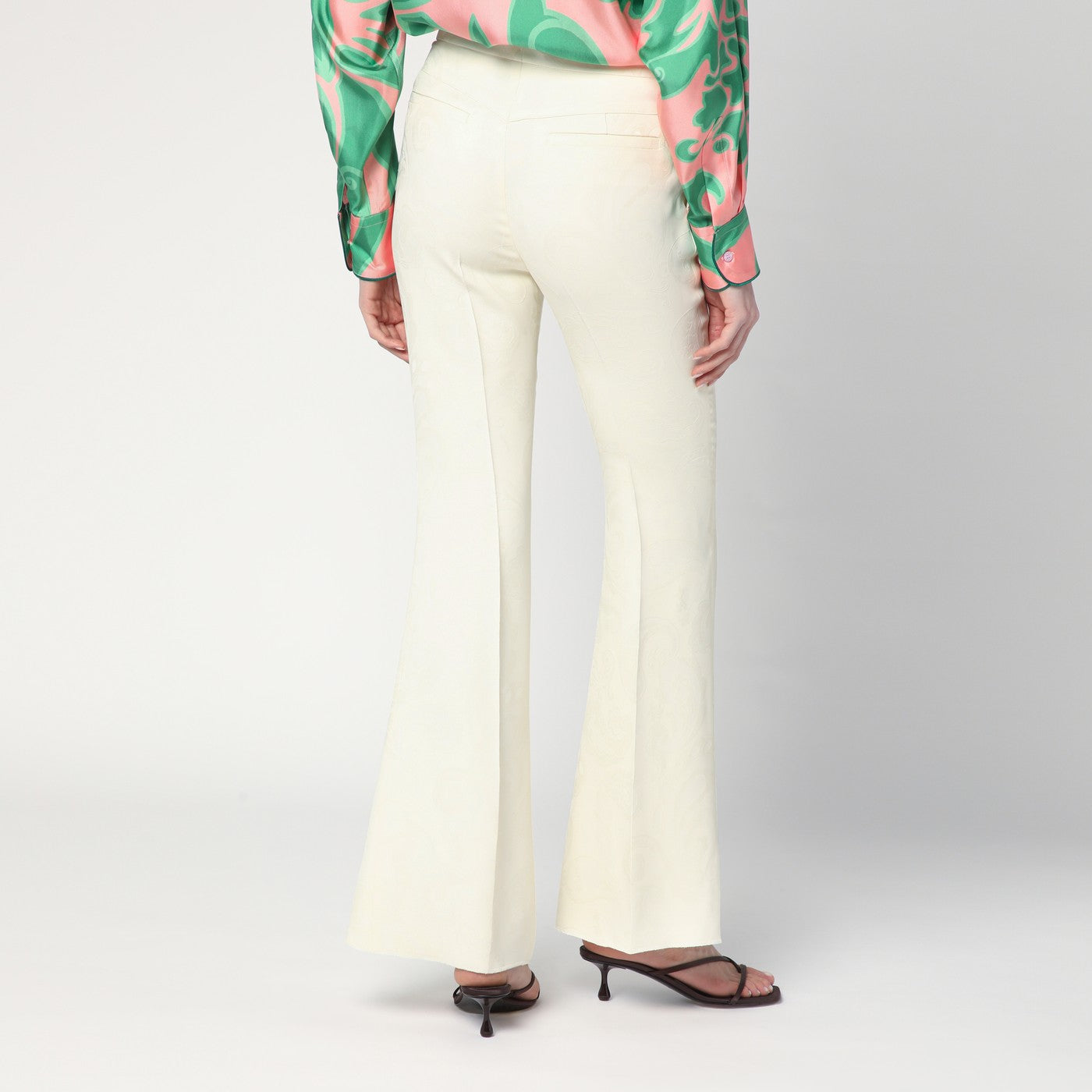 Flared trousers in ivory viscose