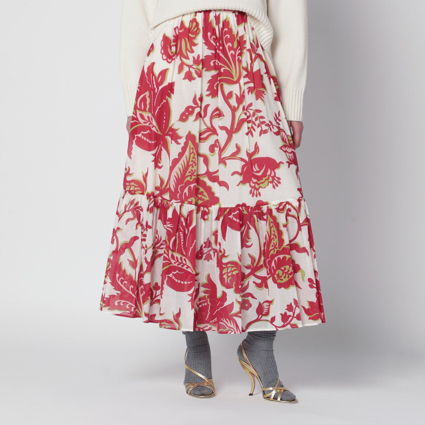 White skirt with floral print
