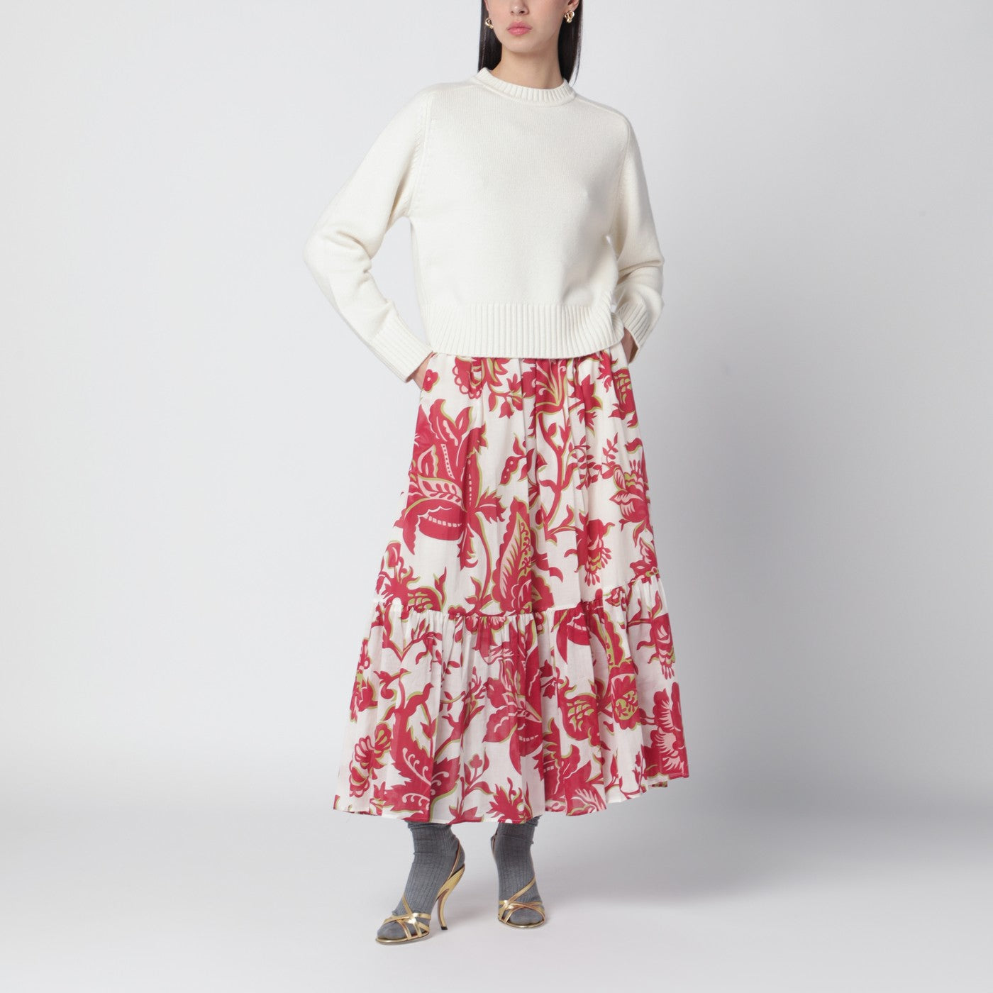 White skirt with floral print