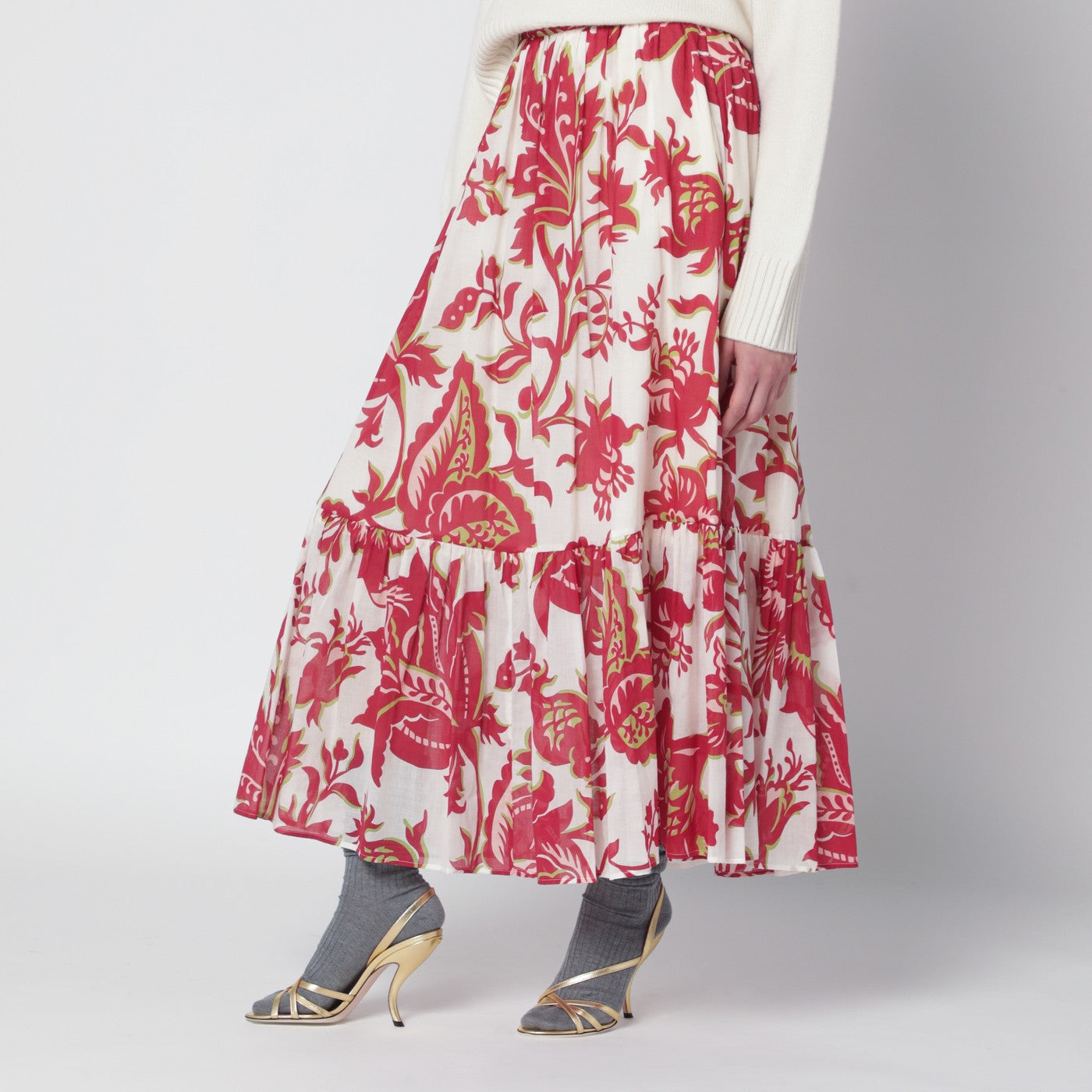 White skirt with floral print