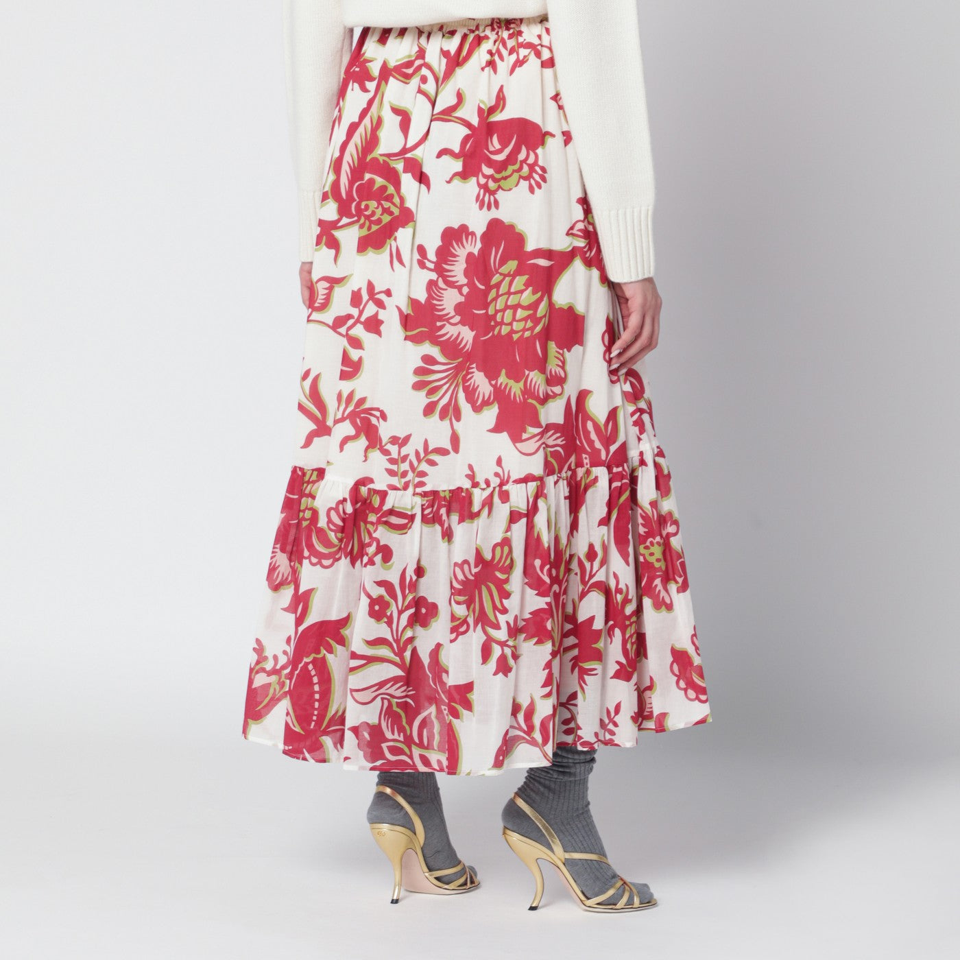 White skirt with floral print