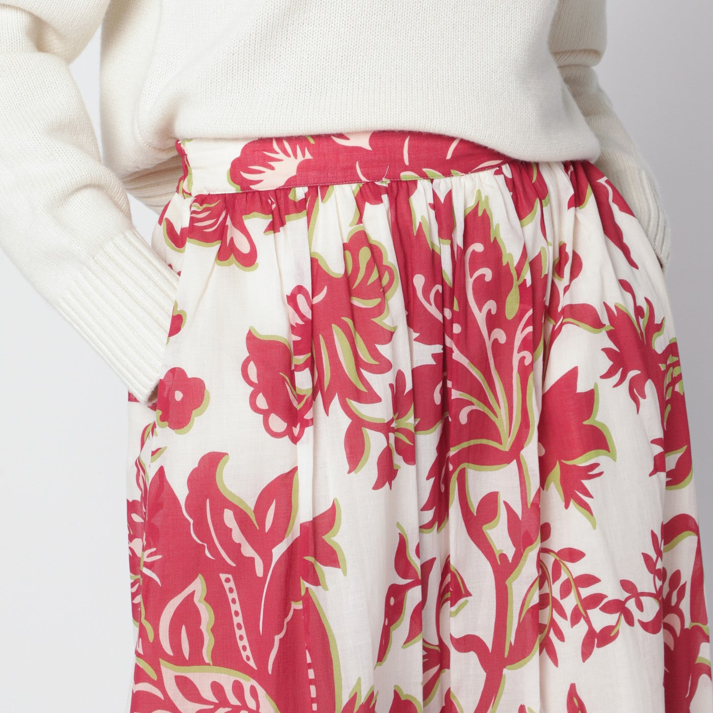 White skirt with floral print