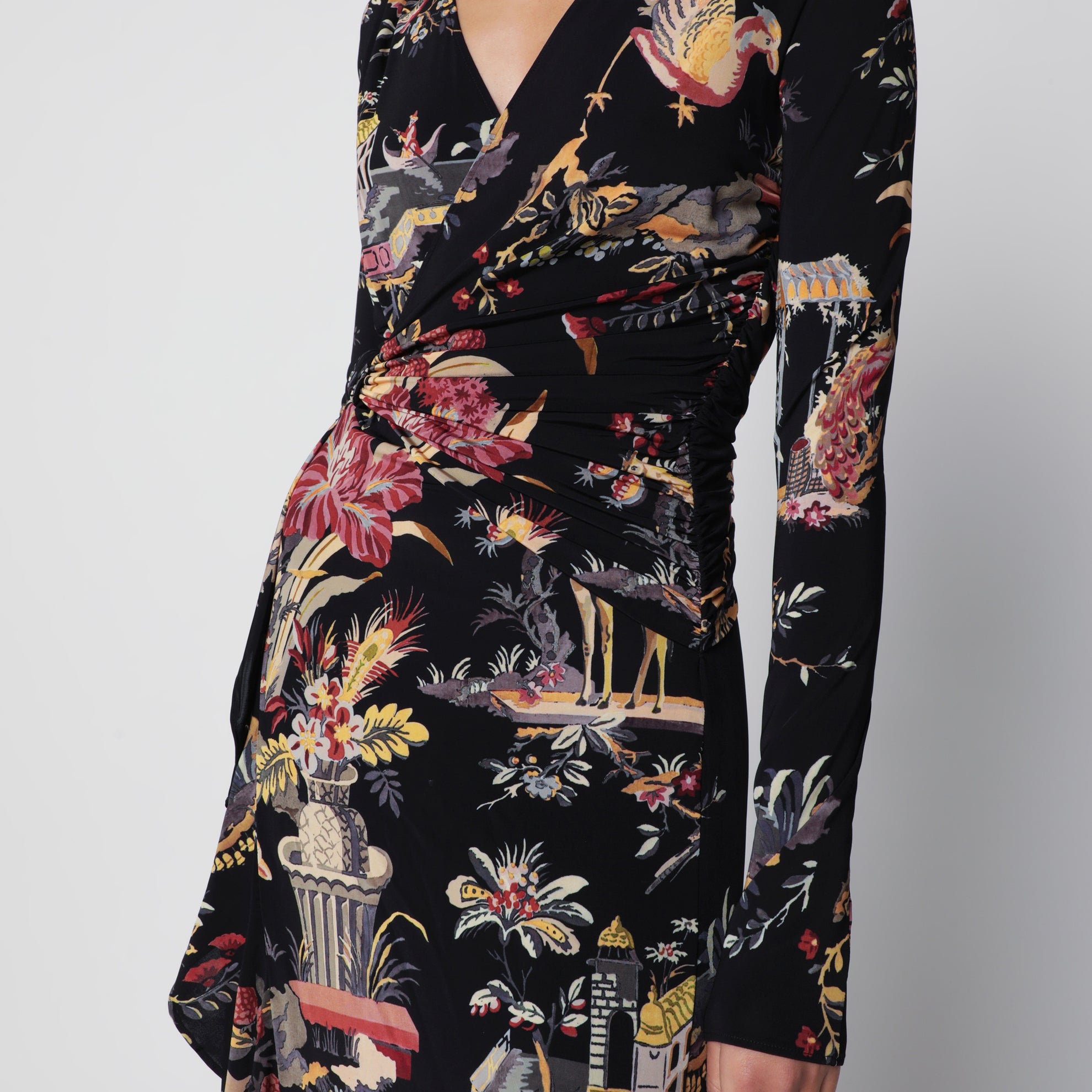 Robe longue portefeuille imprimée en jersey