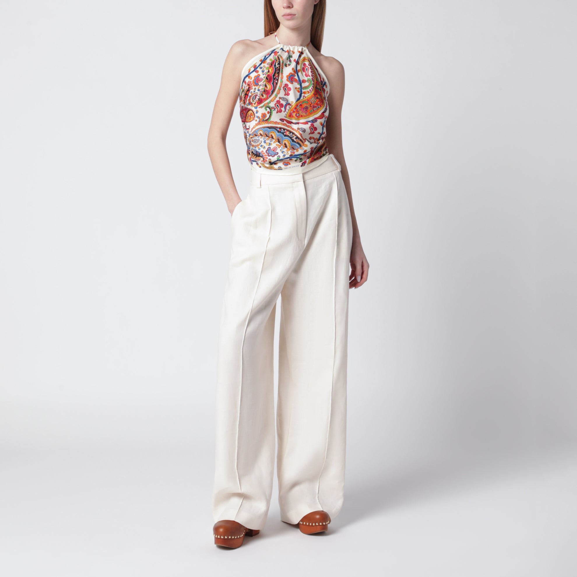 Top bandana en twill de soie avec motif Paisley floral