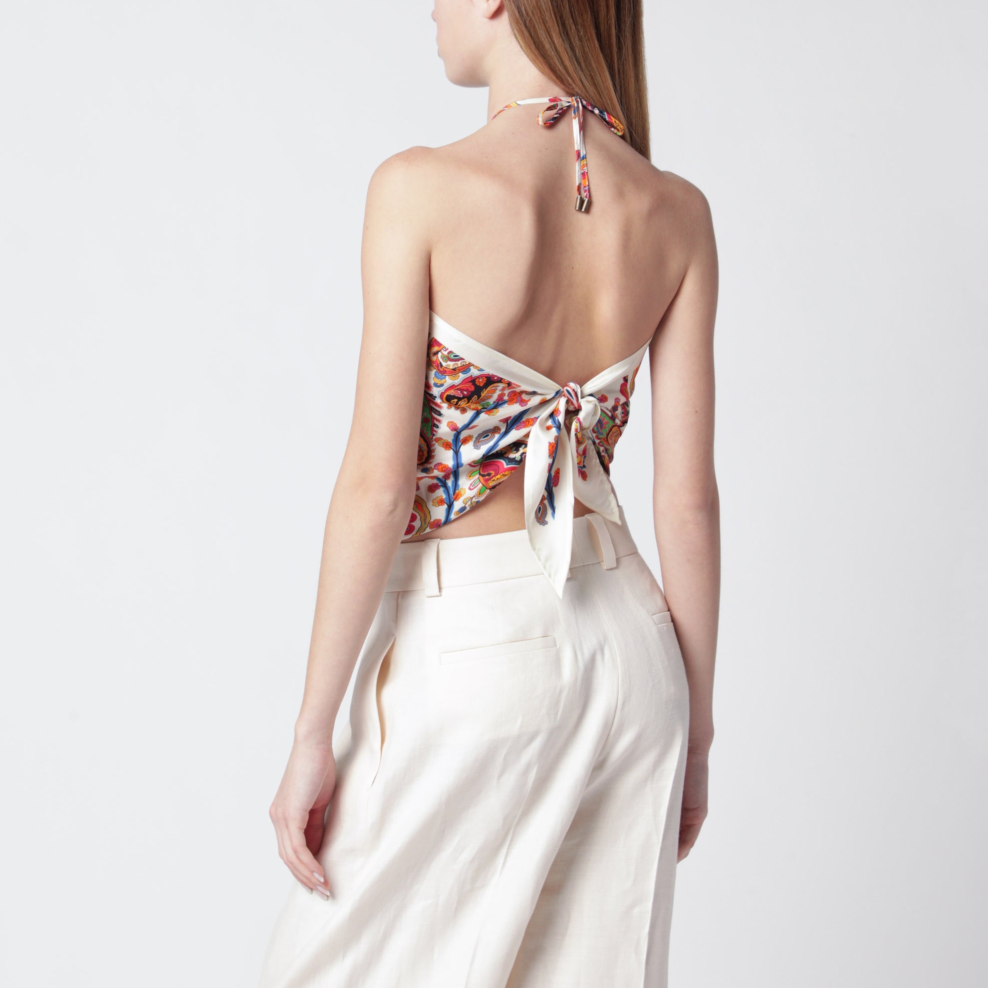 Top bandana en twill de soie avec motif Paisley floral