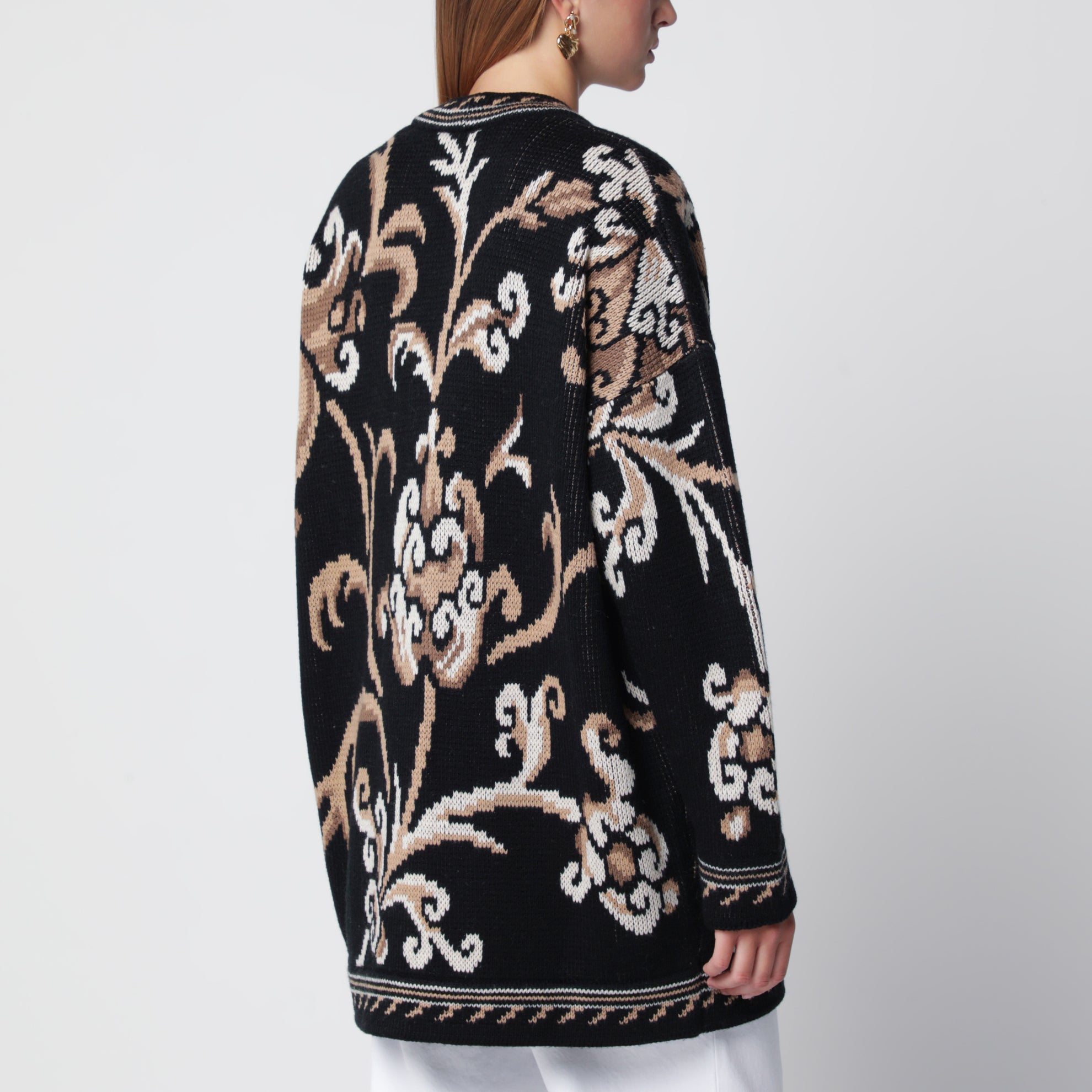 Schwarzer Jacquard-Cardigan aus Wolle