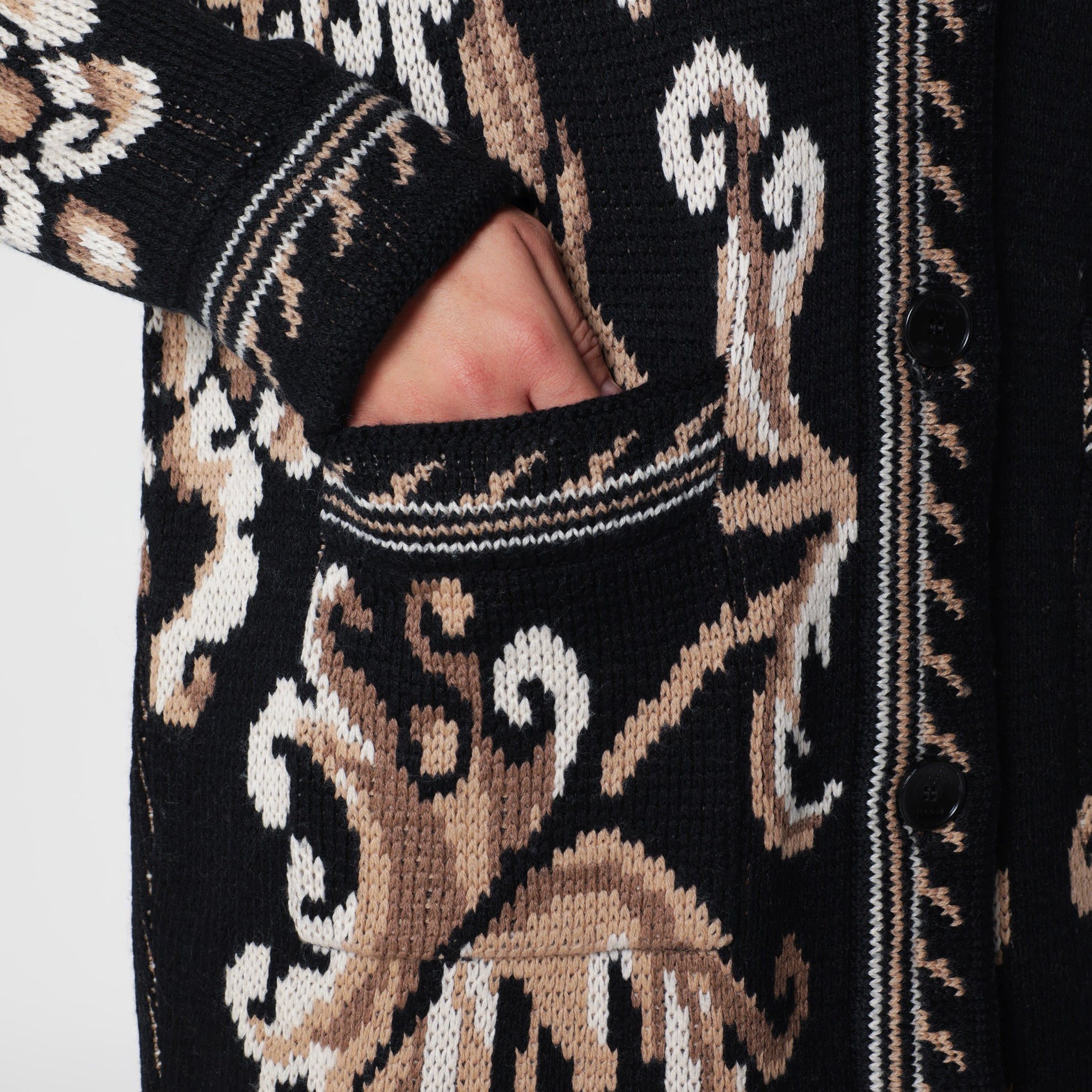 Schwarzer Jacquard-Cardigan aus Wolle