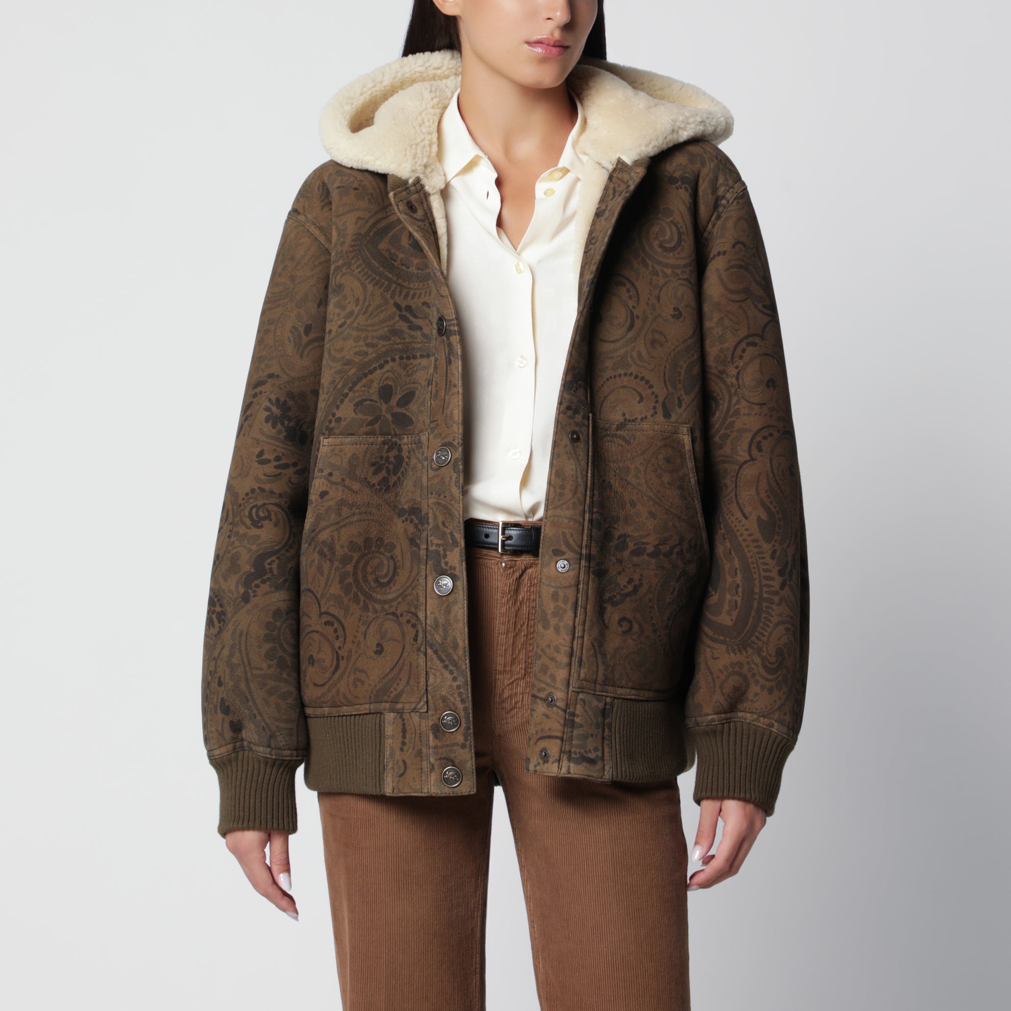 Lederjacke mit Paisley-Print