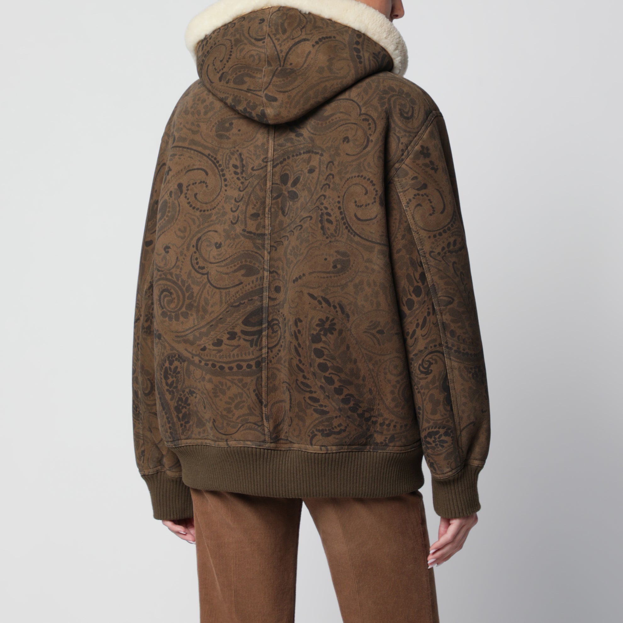 Lederjacke mit Paisley-Print
