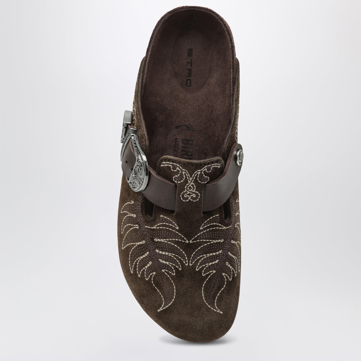 Sabot Boston en daim brodé marron