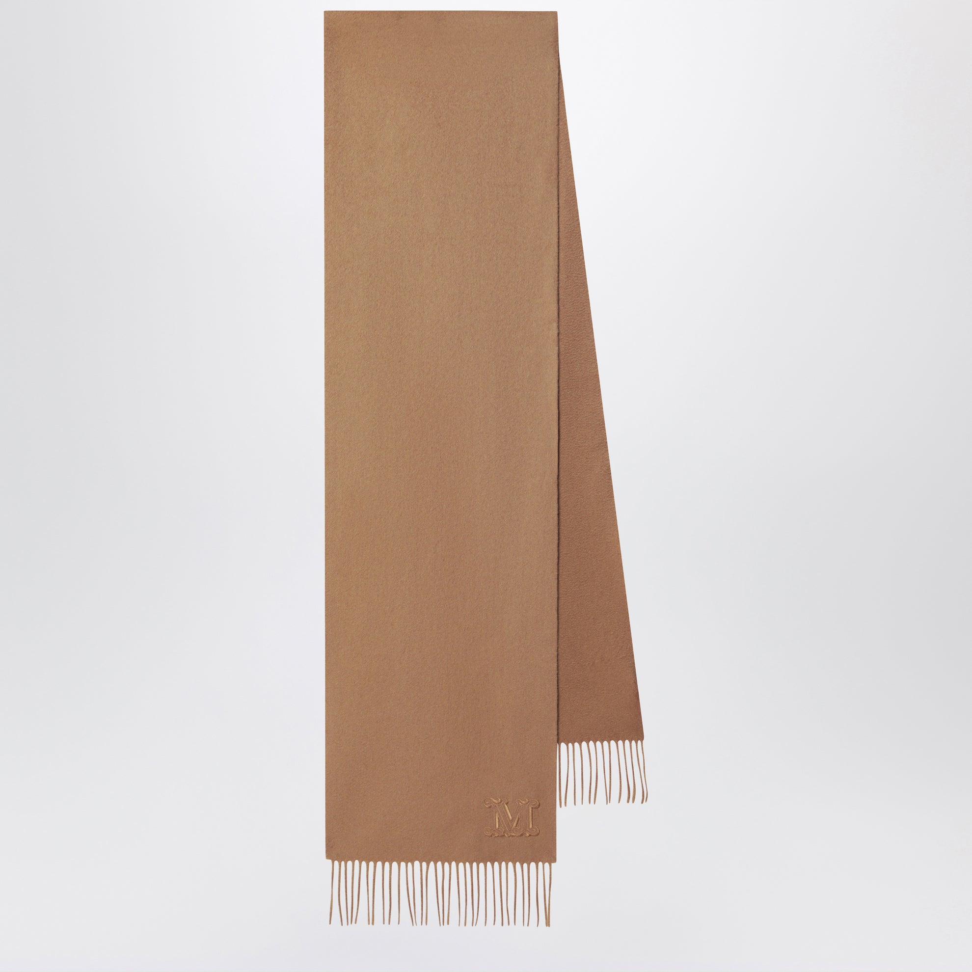 Camel-colored cashmere scarf