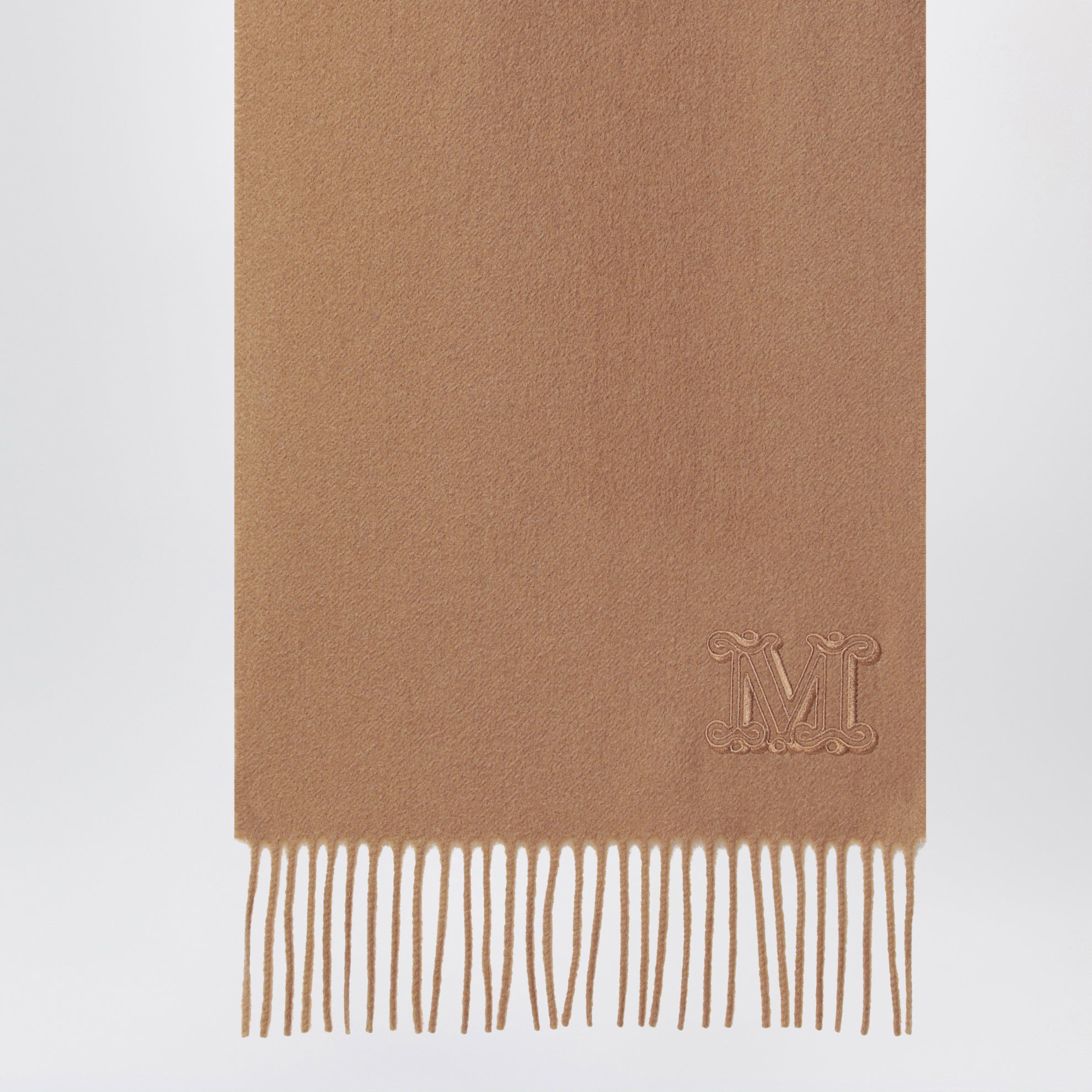 Camel-colored cashmere scarf