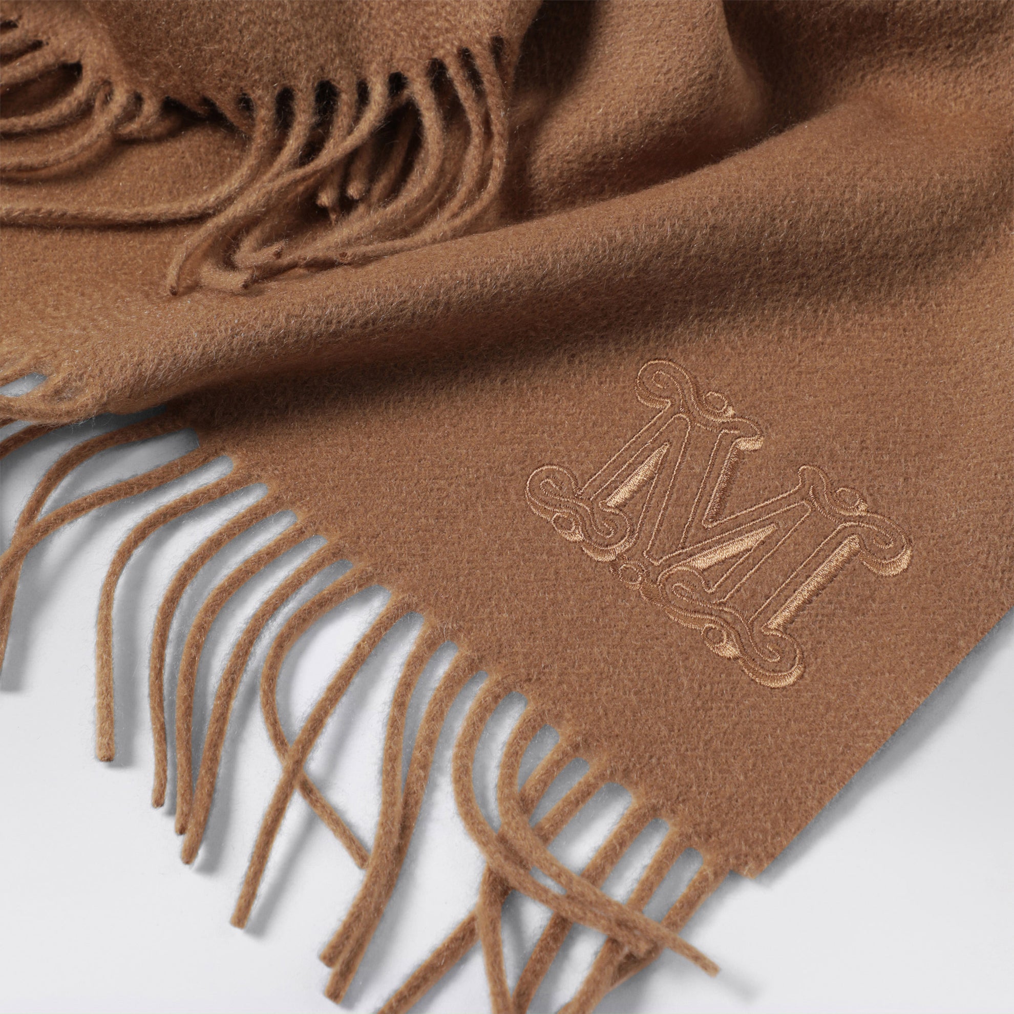 Camel-colored cashmere scarf