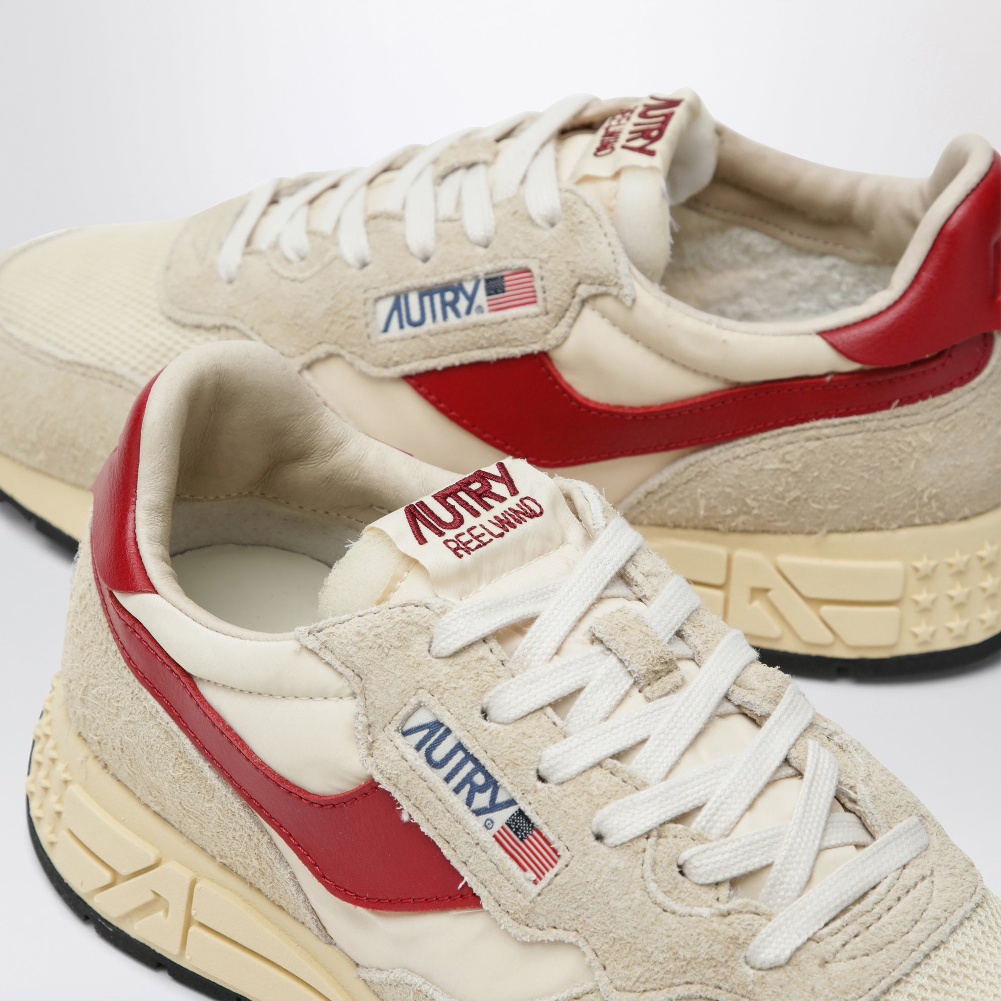 Reelwind Low sneakers in nylon and suede ecru/red