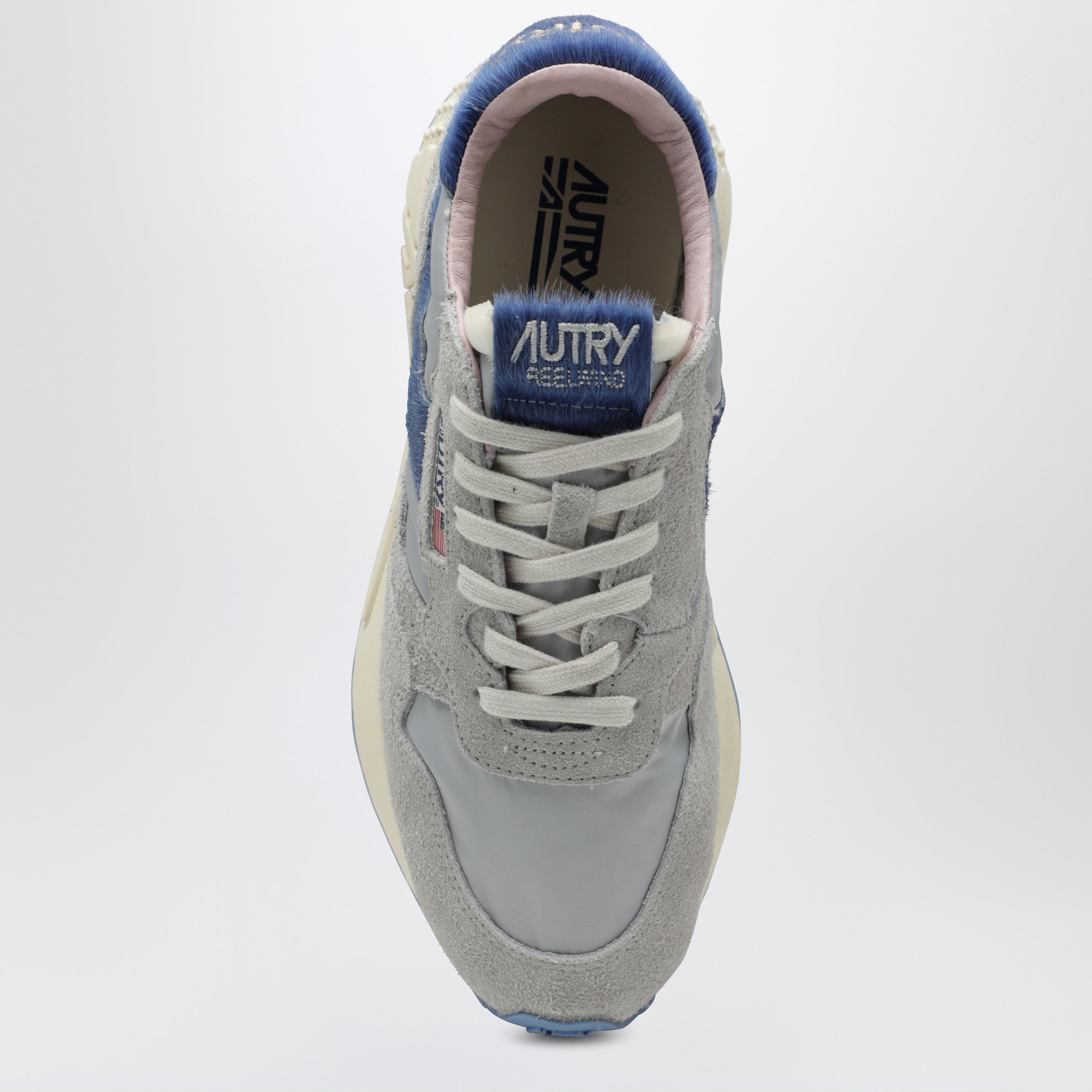 Reelwind Low grey sneakers with light blue pony hair insert