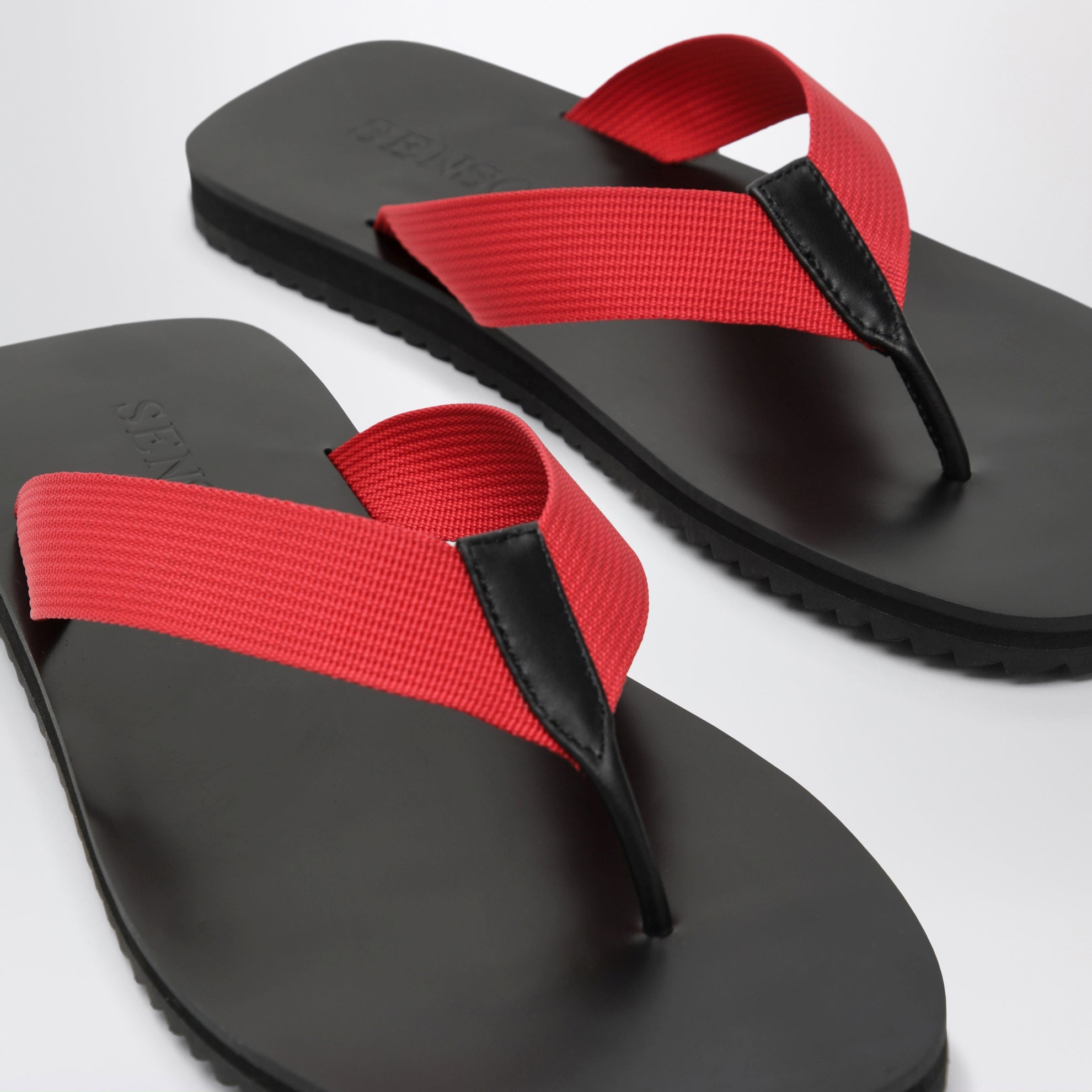 Xylon red leather and fabric slides