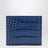 Portefeuille bifold bleu en cuir brillant effet crocodile
