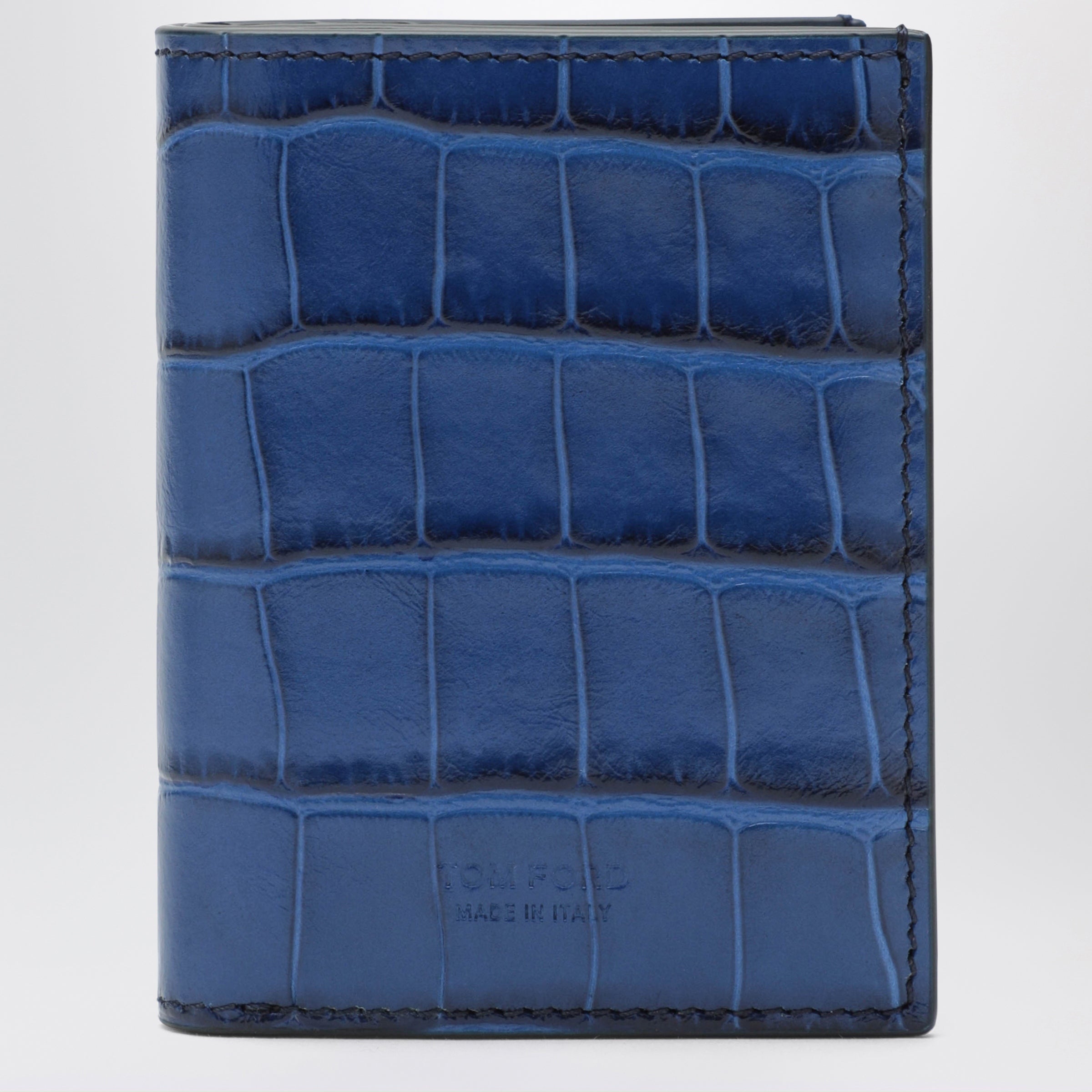 Tom Ford Book-style card holder in glossy crocodile-effect leather