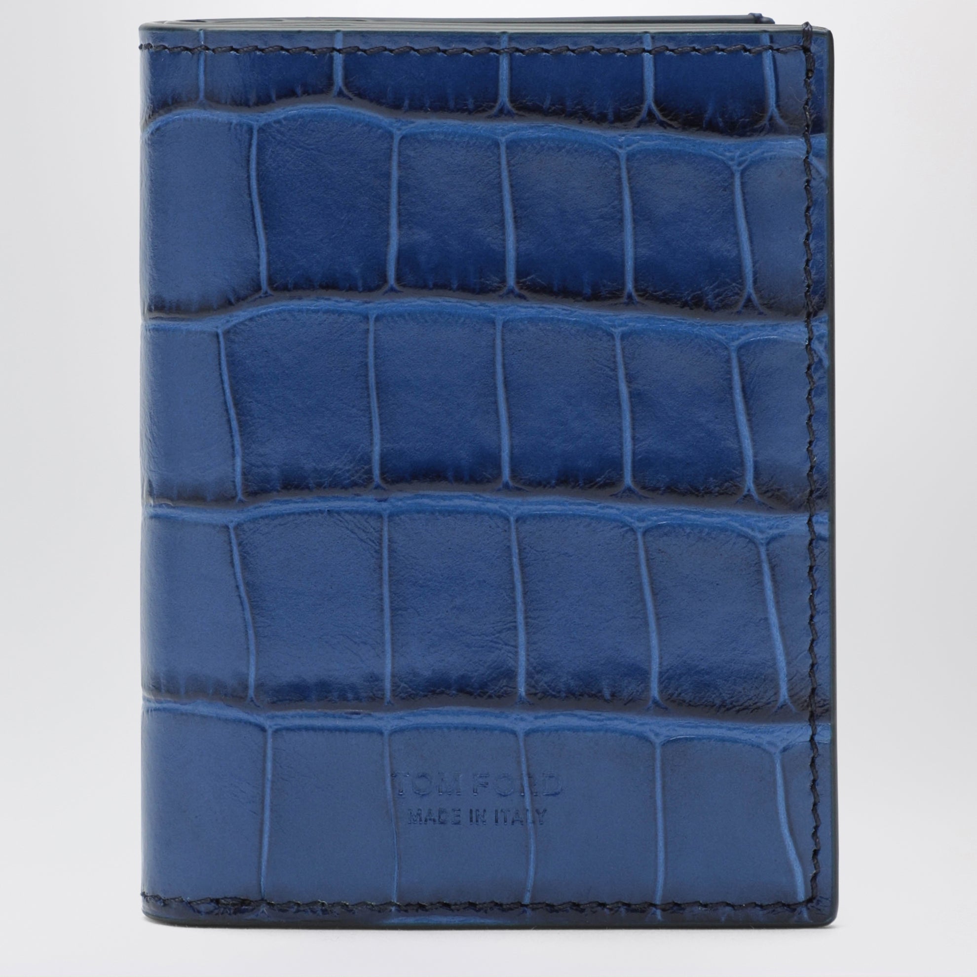 Book-style card holder in glossy crocodile-effect leather