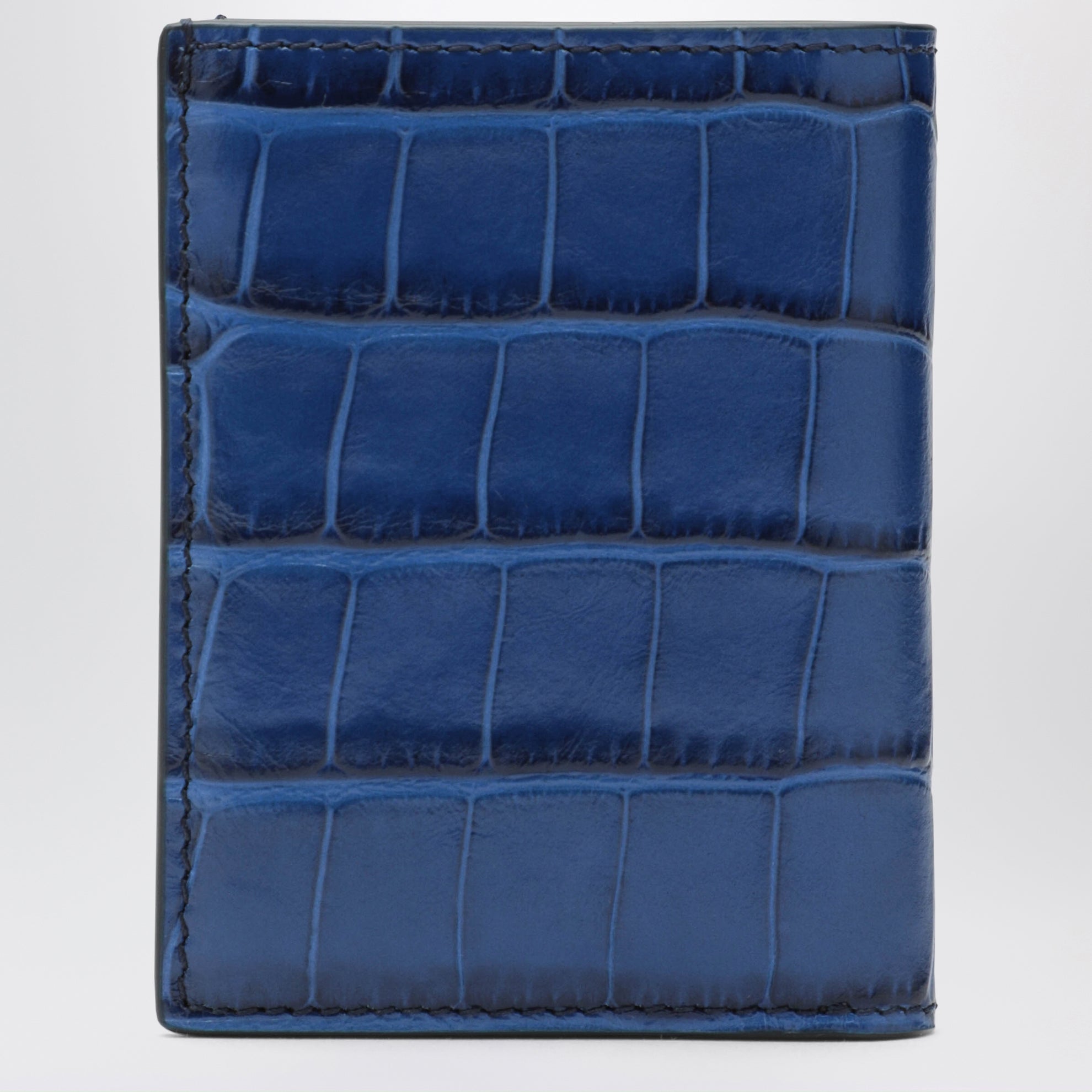 Book-style card holder in glossy crocodile-effect leather