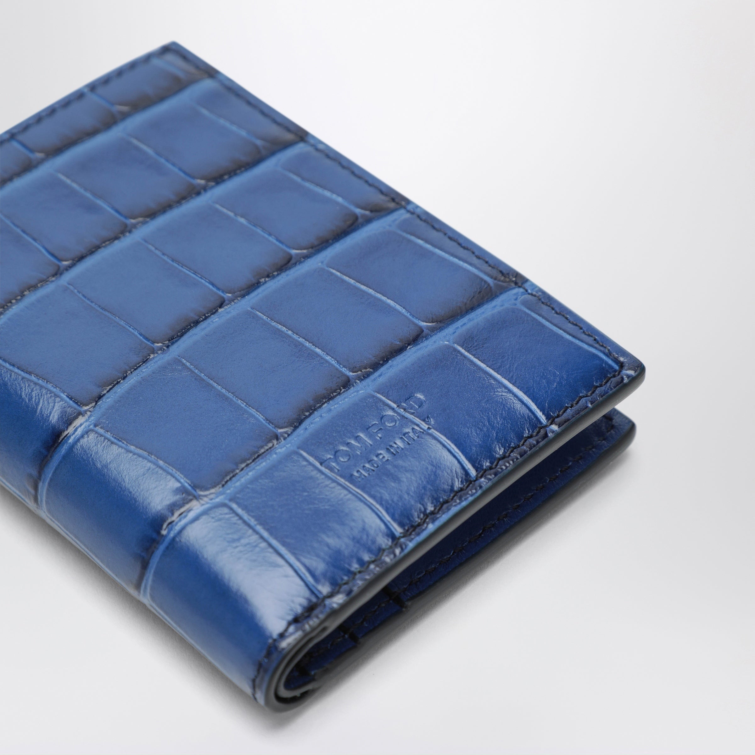 Tom Ford Book-style card holder in glossy crocodile-effect leather