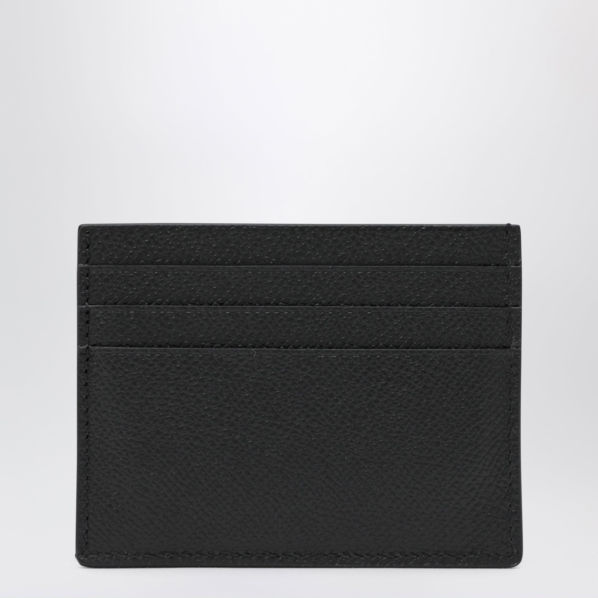 Grained calf leather card holder in black
