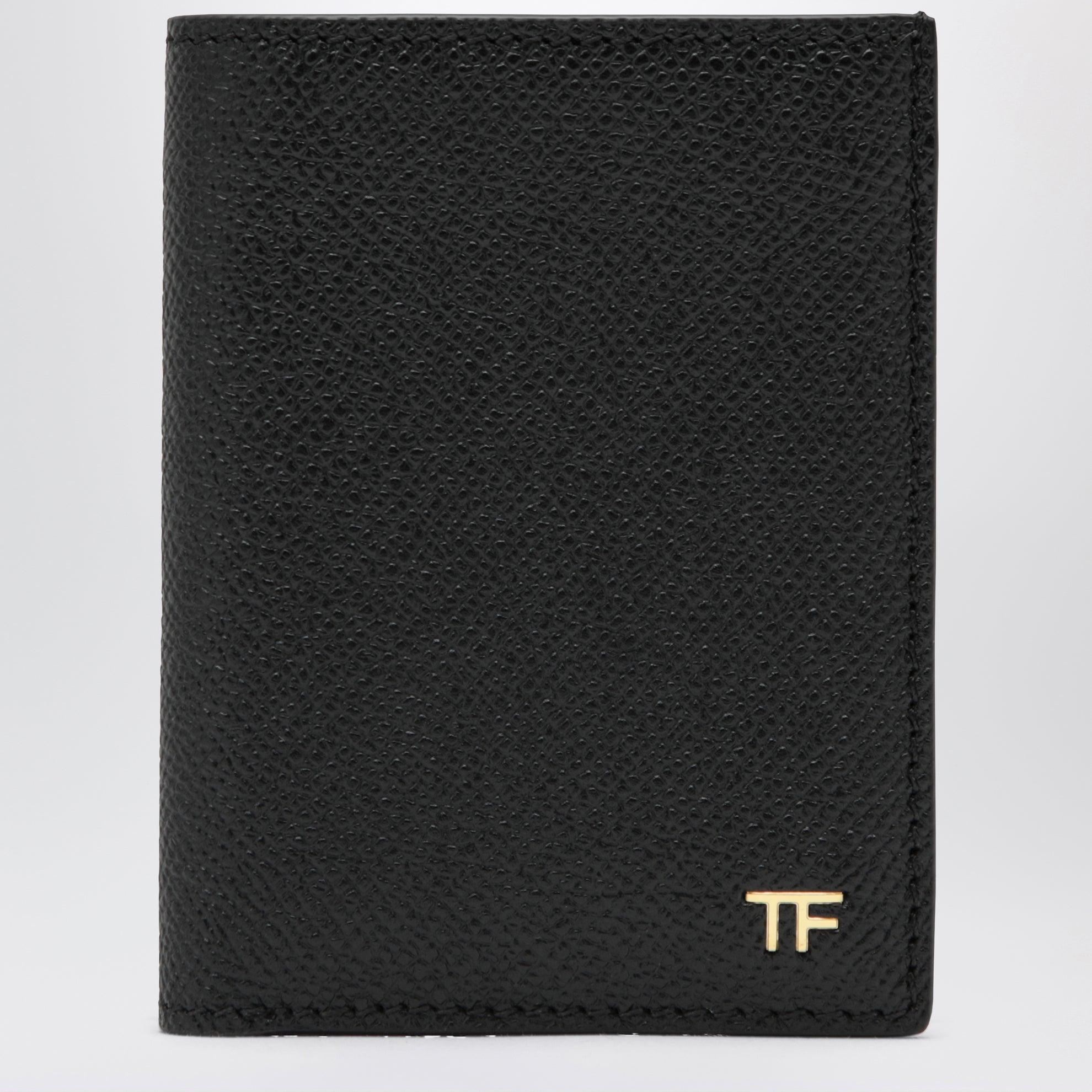 Grained leather card holder with logo in black