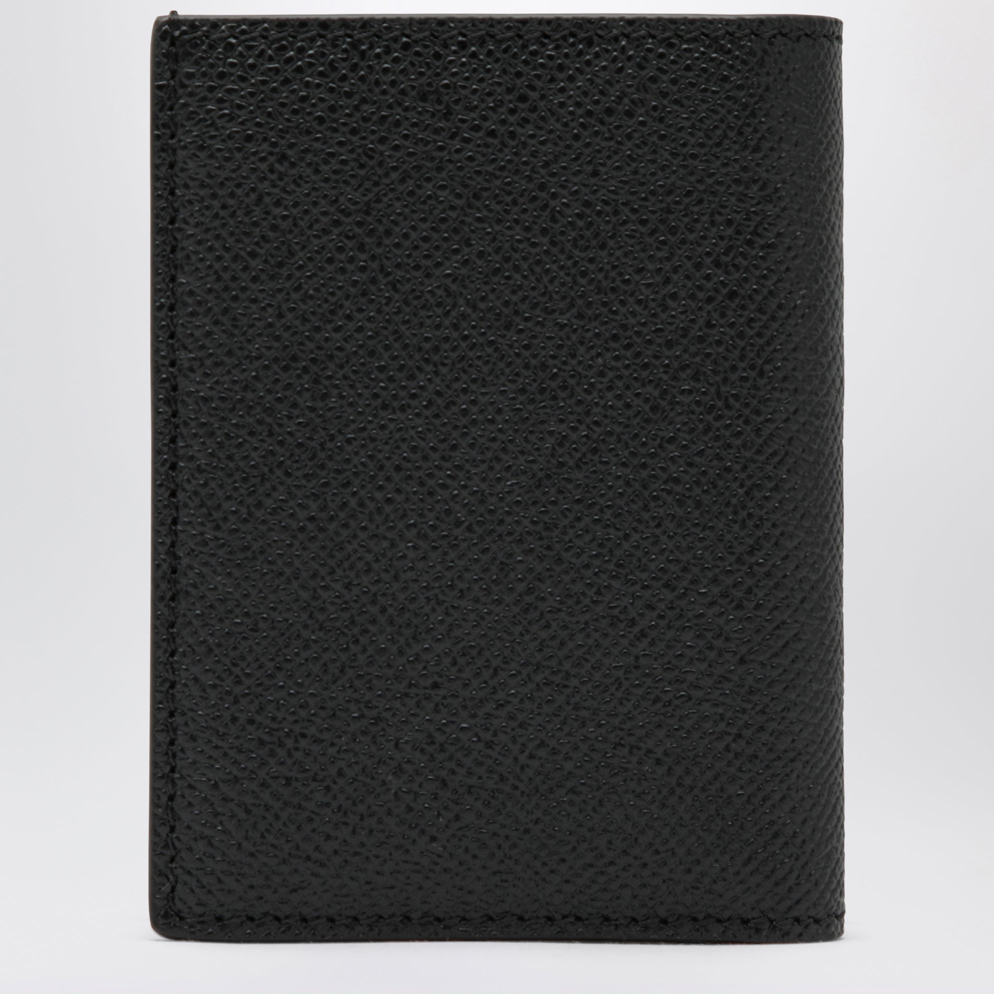 Grained leather card holder with logo in black