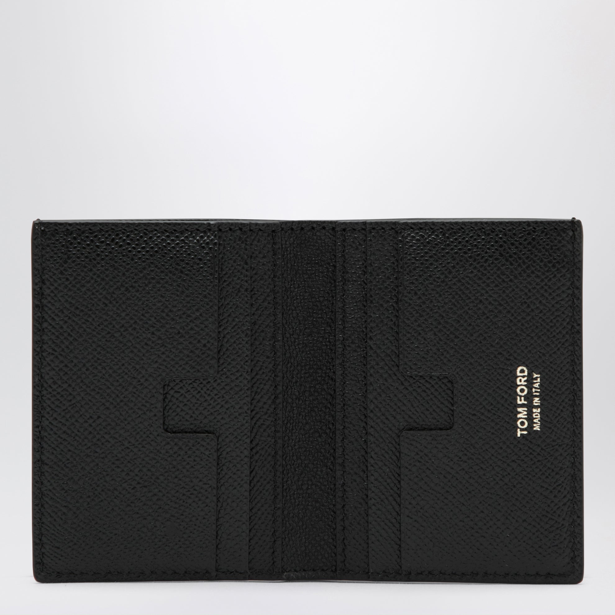 Grained leather card holder with logo in black